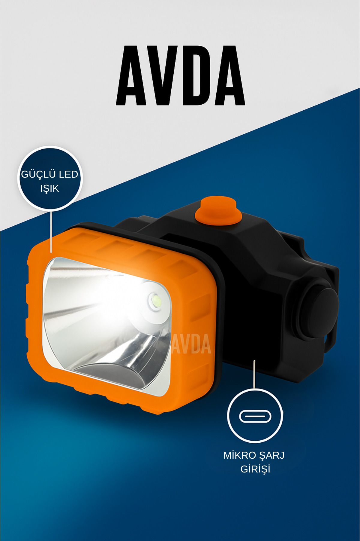 AVDA Profesyonel Şarj Edilebilir Kafa Lambası 2 Fonksiyonlu
