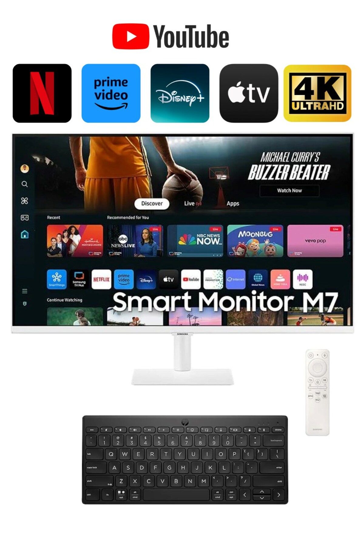 Samsung Kablosuz Wİ-Fİ, Bluetooth USB, 4K UHD (3840x2160) HDR10 SMART-Akıllı Tv Monitör 32inç 80Ekran Beyaz