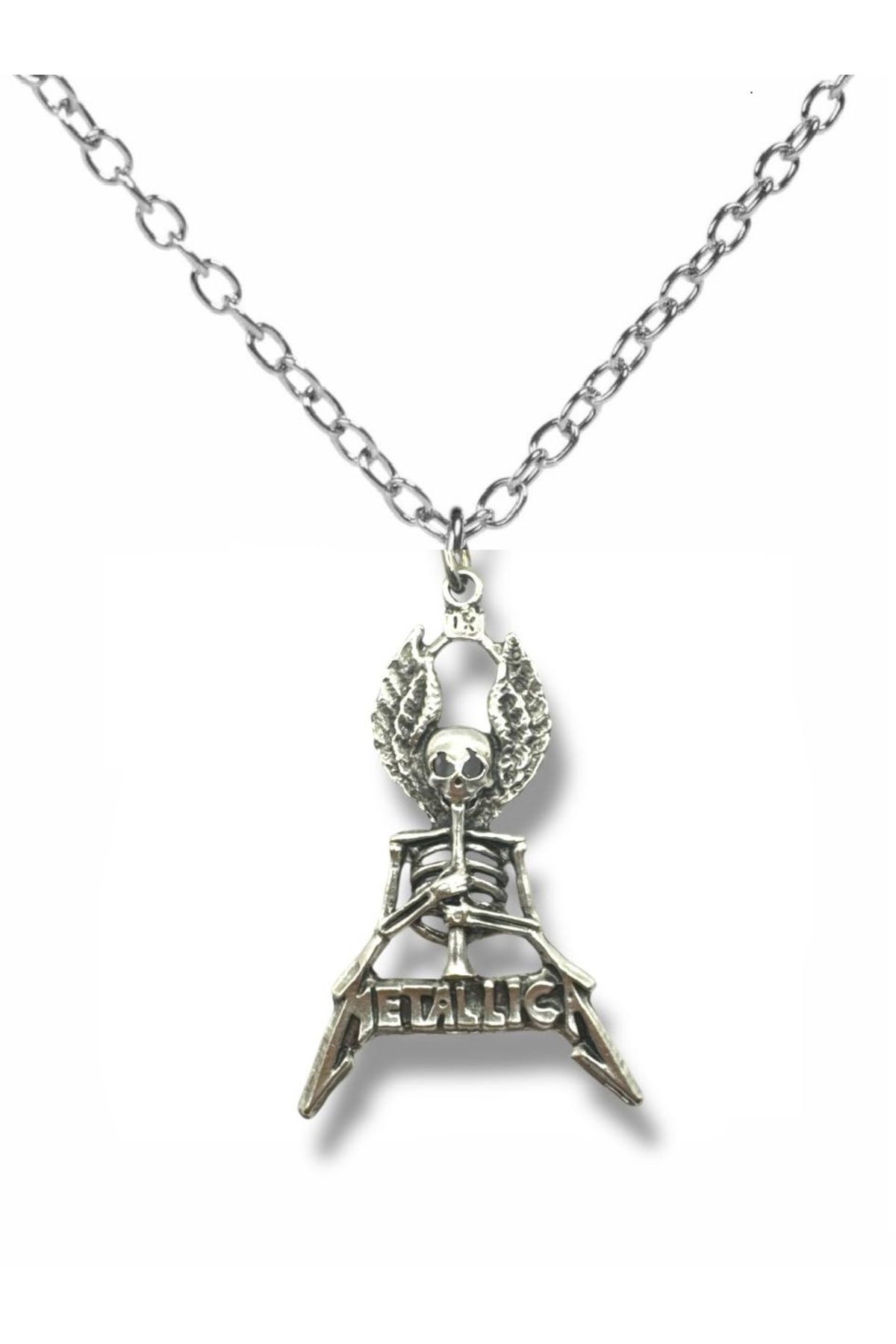 Herşey Nota Metallica Kanatlı İskelet Gümüş Renk Unisex Kolye – Rock ve Metal Tarzı