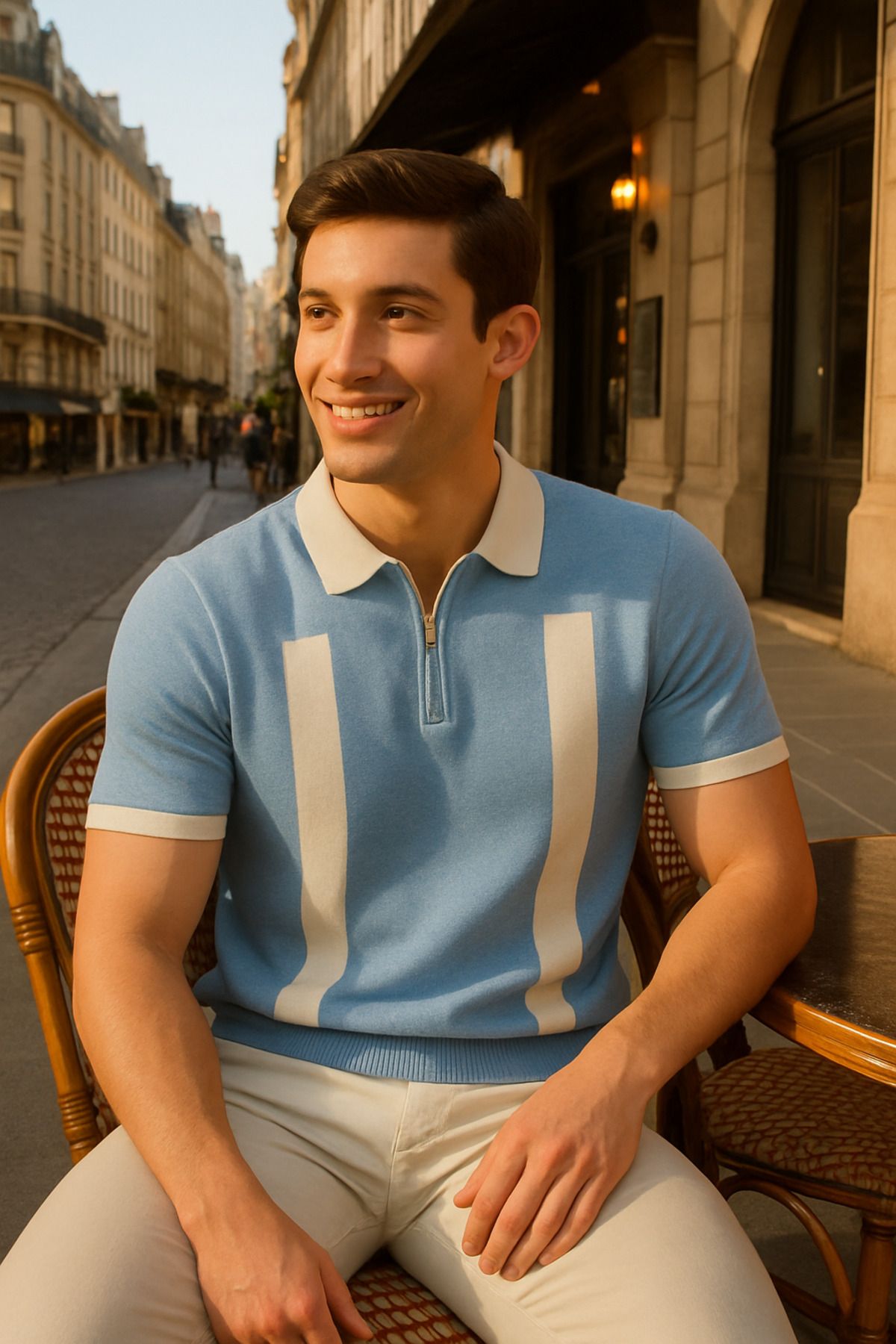LC Waikiki Sütun Desen Detaylı Yarım Fermuar Erkek Triko Polo Yaka T-Shirt
