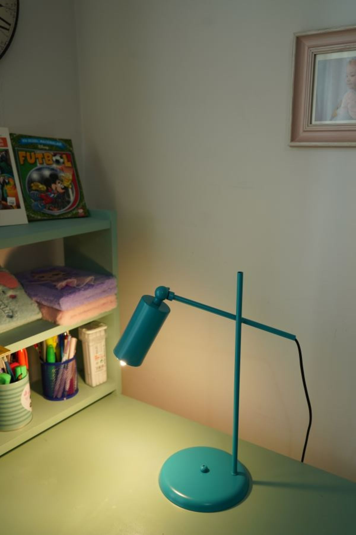 retro home design Tasarım Model Mavi Oynar Başlıklı Metal Çalışma Odası Salon Dekoratif Elektrikli Masa Lambası