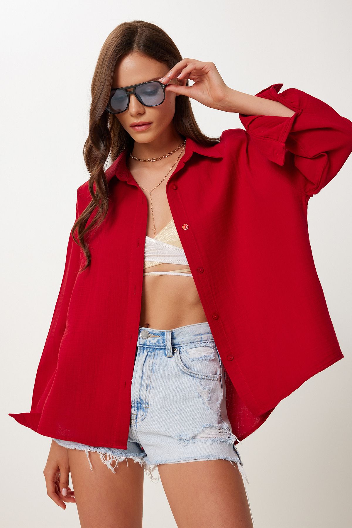 Lovelyİstanbul Oversize Müslin Gömlek BORDO LRG0027