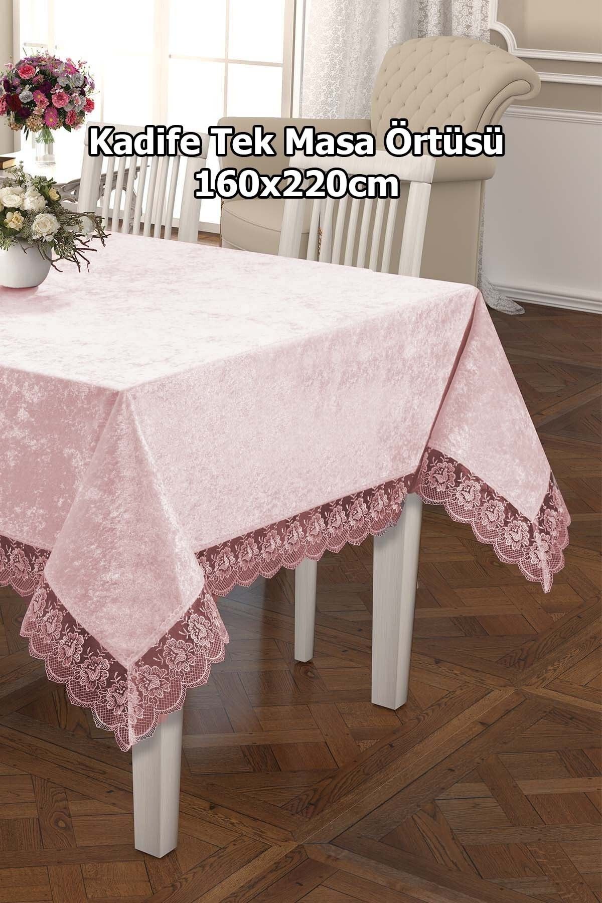 bursa çeyiz Lüks Kadife Masa Örtüsü, Dantelli Kadife Masa Örtüsü 160x220cm Kadife Masa Örtüsü