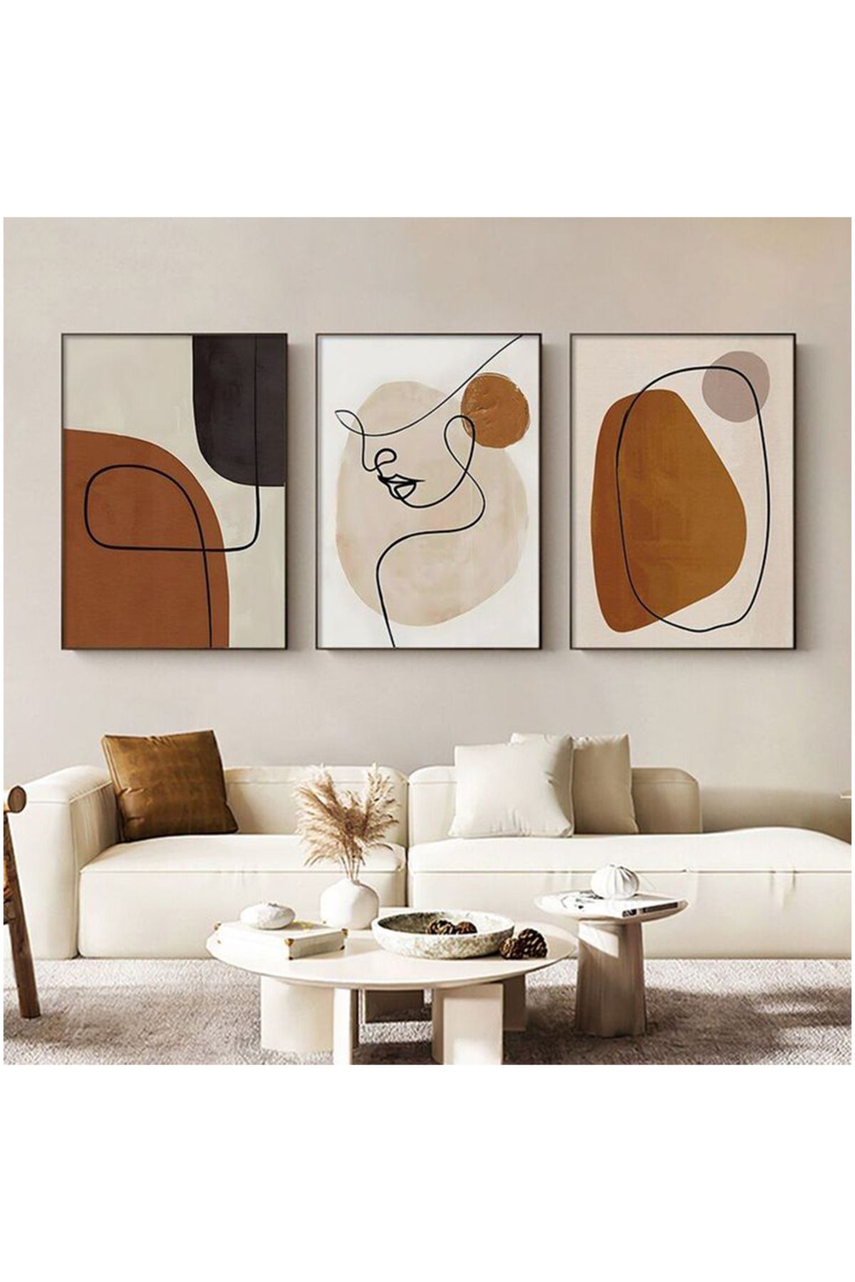 TABLOX 3 Parça Gerçek Ahșap Çerçeveli Poster Tablo Seti Minimalist Soyut Temalı Hediyelik Eşya