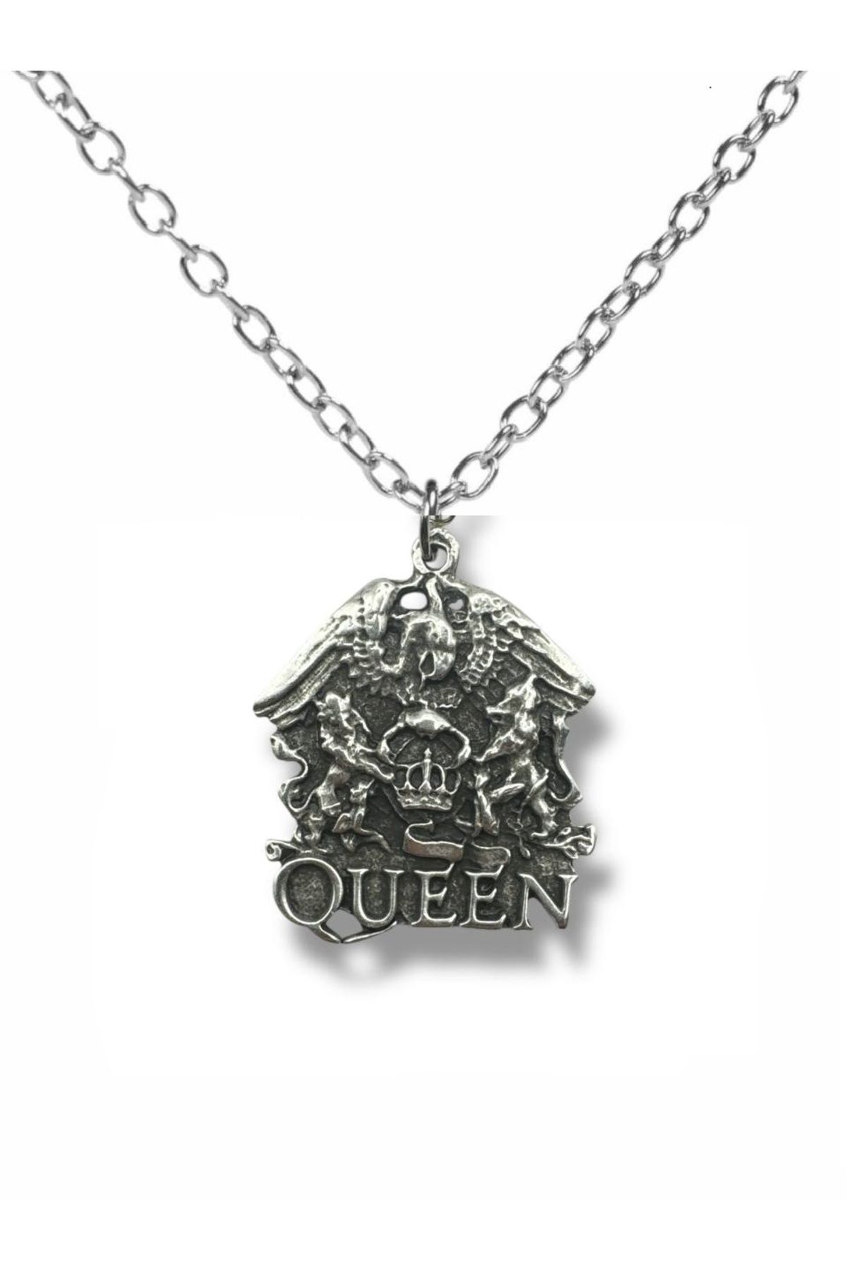 Herşey Nota Queen Band Logo Gümüş Renk Unisex Kolye – Rock Müziğin Efsanevi Simgesi