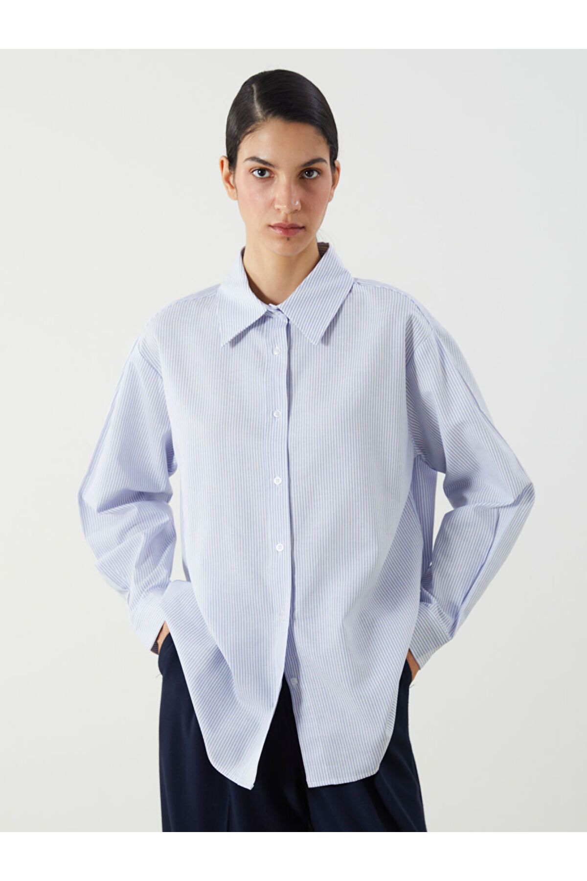 LC Waikiki LCW Çizgili Oversize Poplin Kadın Gömlek Tunik