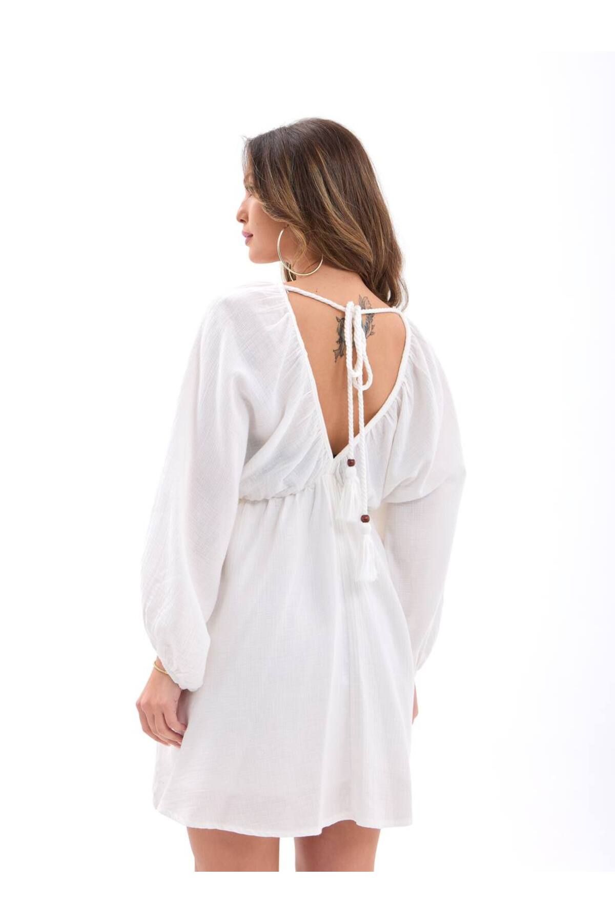 Castivo Fashion Maya Bağlamalı V Yaka Dökümlü Mini Elbise
