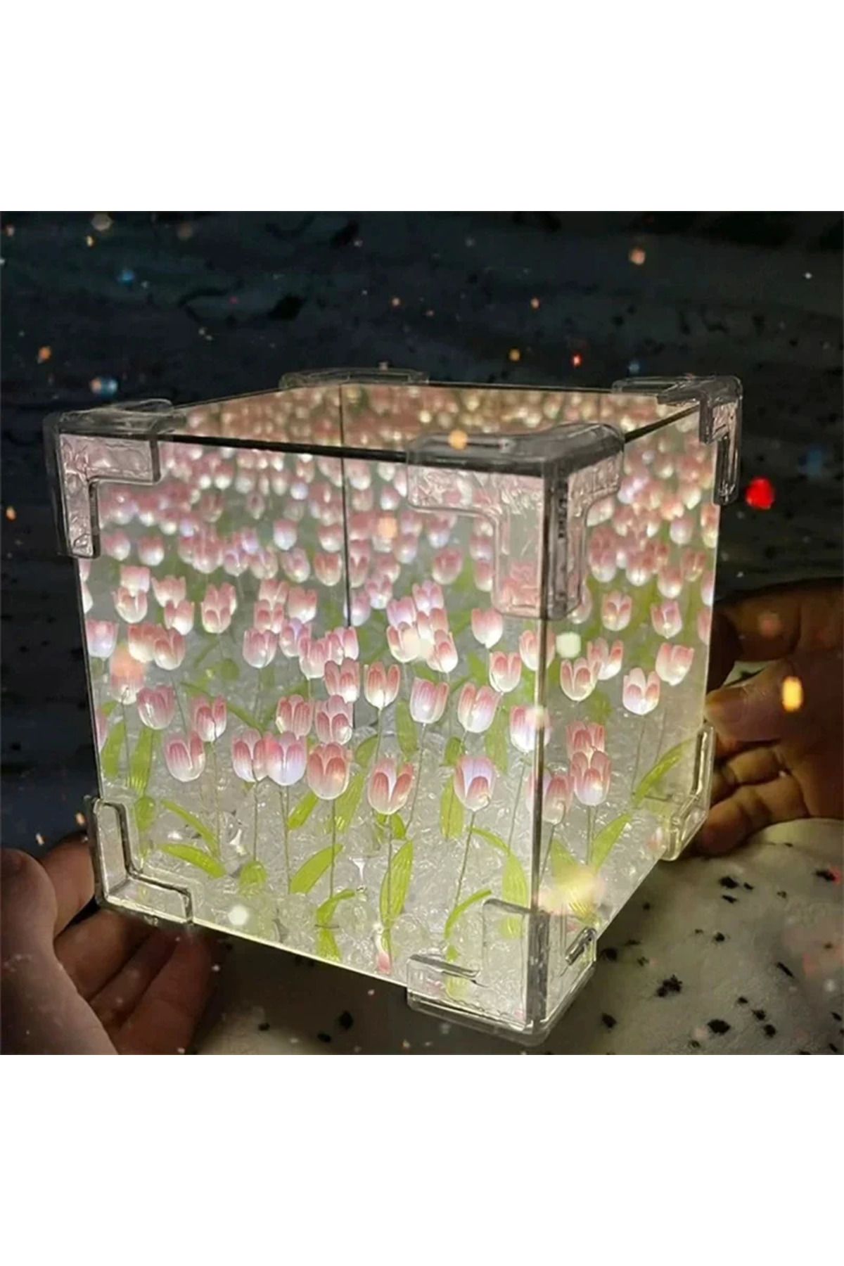 DENİZBİLİŞİM Tatlı Sonsuz Lale Küp Gece Lambası Laleli Masa Lambası Kendin Yap Diy