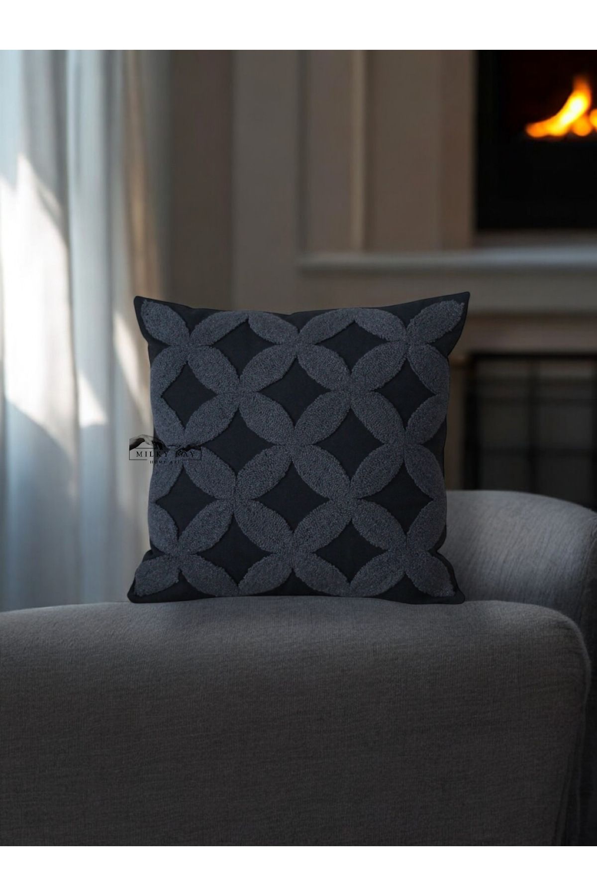 Milky Way Home Art Clover Model Etnik Desenli El Yapımı Punch Kırlent Kılıfı Kare