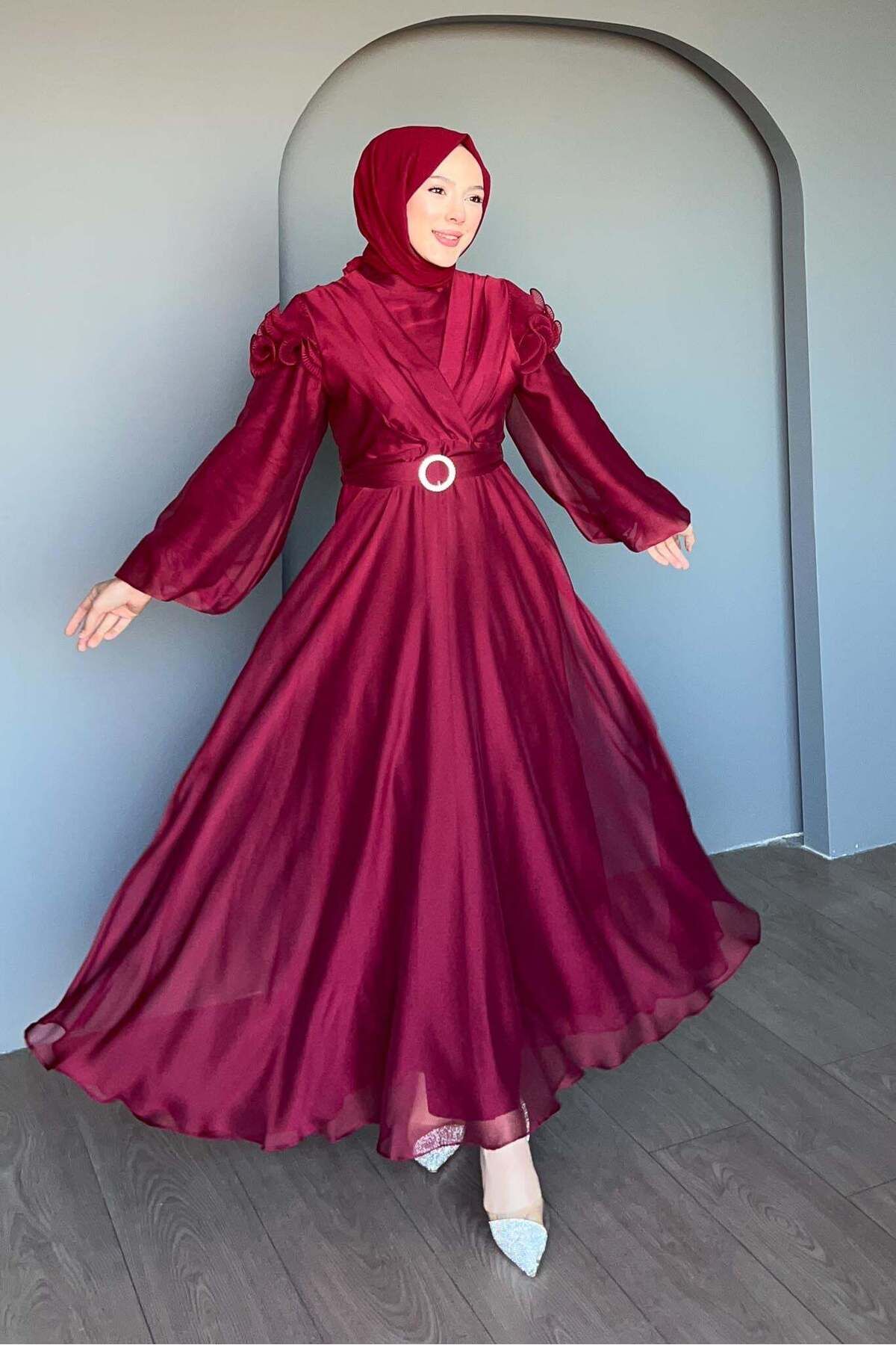 Rimel Moda Suzana Abiye Elbise Bordo