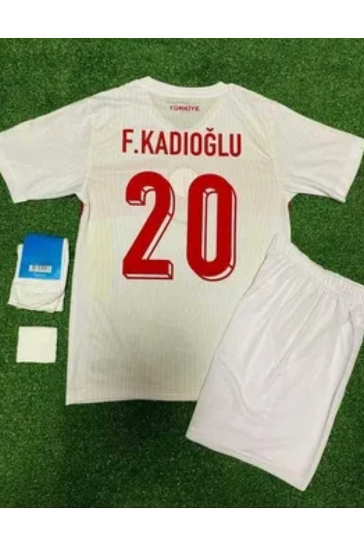 Marka Extra Türkiye Euro 2024 Beyaz Çocuk FUTBOL Forması 4'Lü Set FORMA ŞORT ÇORAP BİLEKLİK F.KADIOĞLU 20
