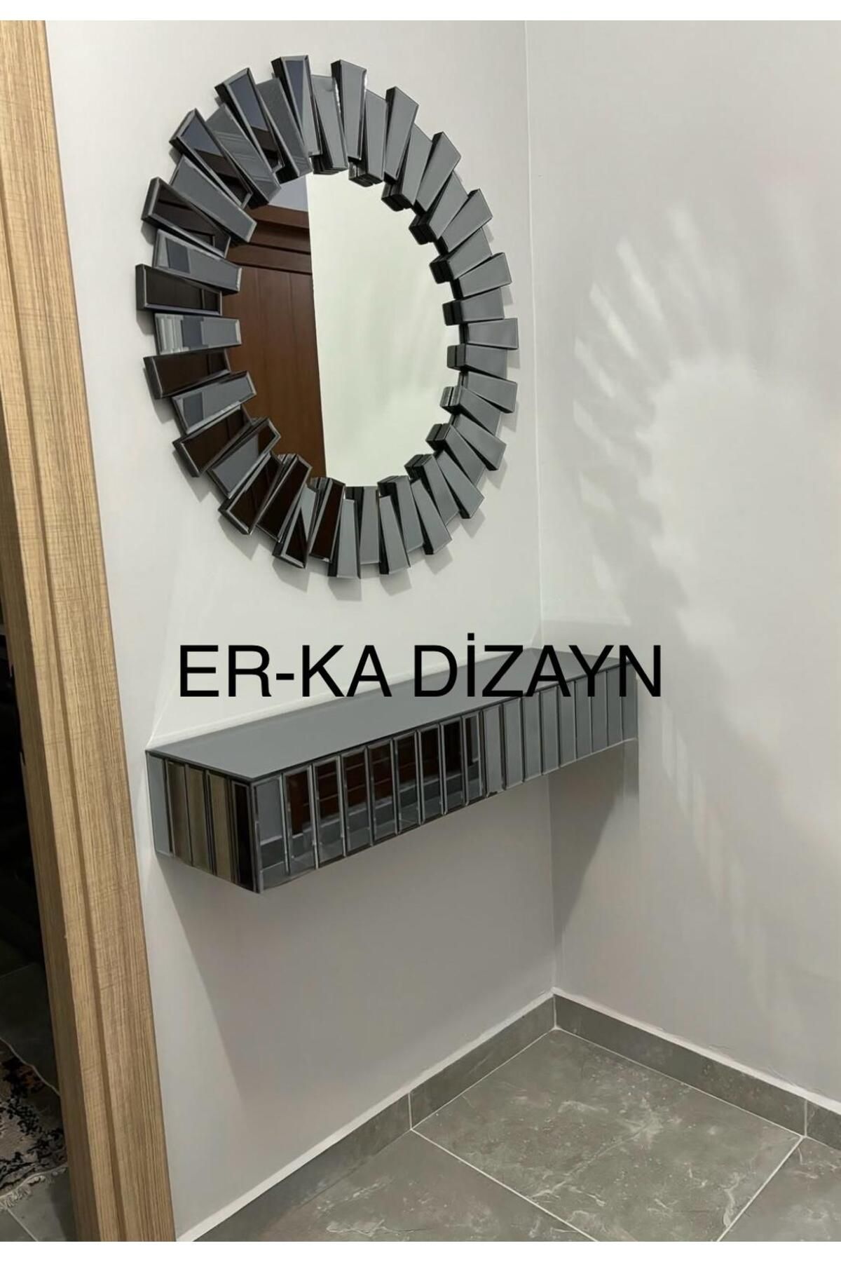 ER-KA DİZAYN AYNALI DRESUAR SET-AYNA RAF-MAKYAJ AYNALI SET-DUVARA MONTAJ *FÜME RENK* 80*20*11
