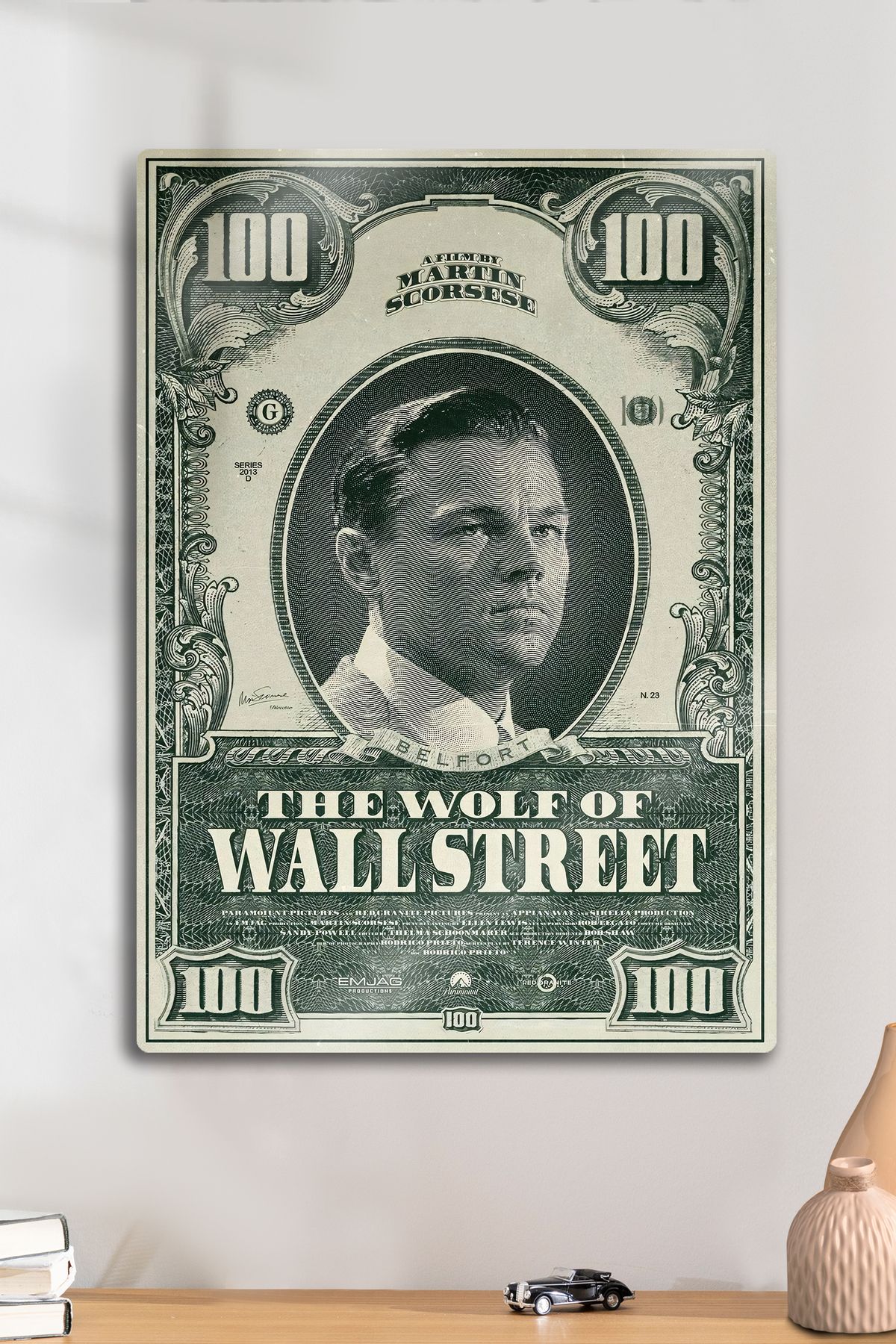 DekorHane Metal Baskı - The Wolf Of Wall Street, Para Avcısı, Leonardo DiCaprio, Dolar Para Motivasyon Tablo