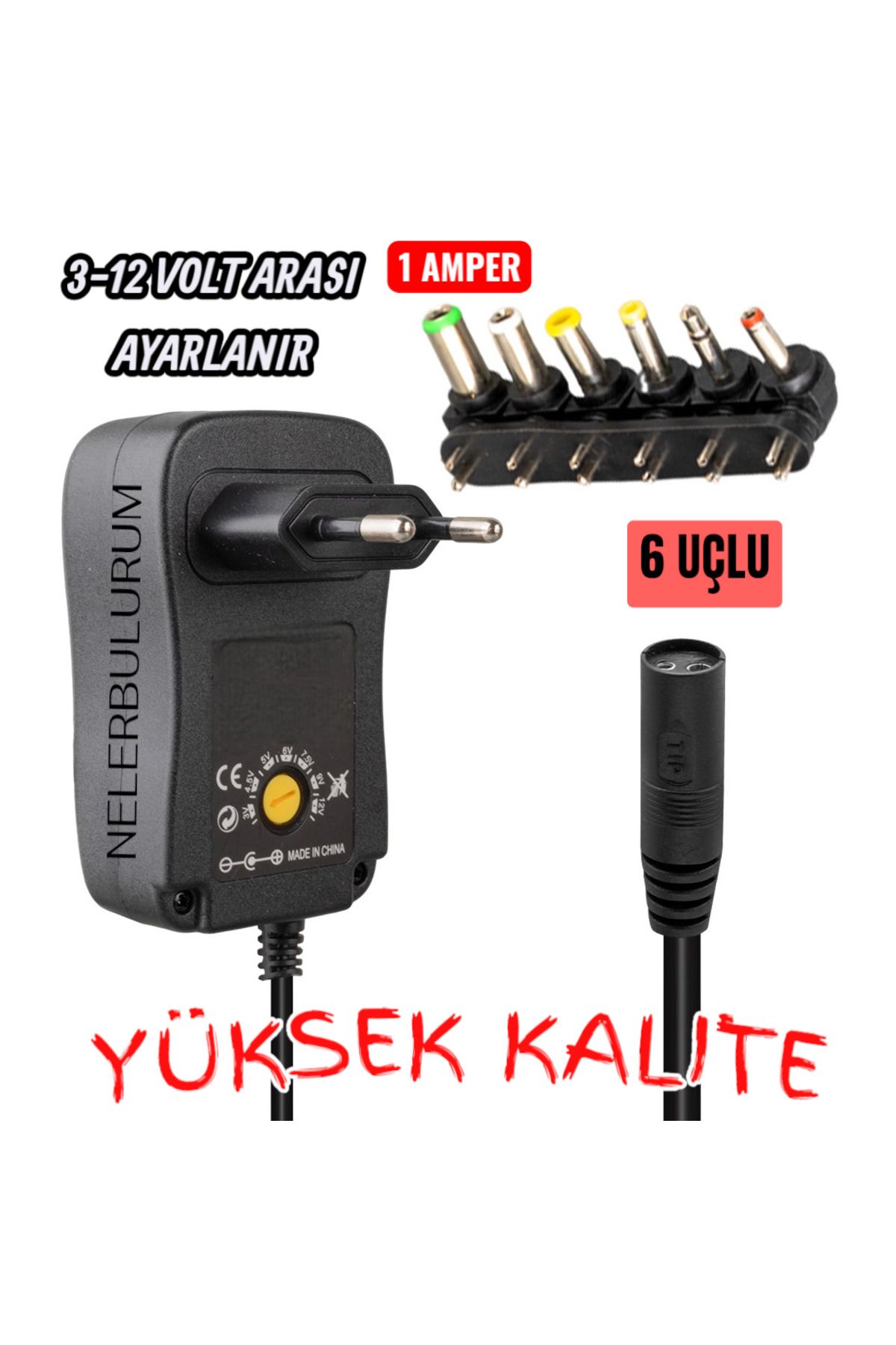 nelerbulurum 3 VOLT - 12 VOLT ARASI AYARLANABİLİR 1 AMPER - 30 WATT 6 UÇLU Switch Mode Adaptör