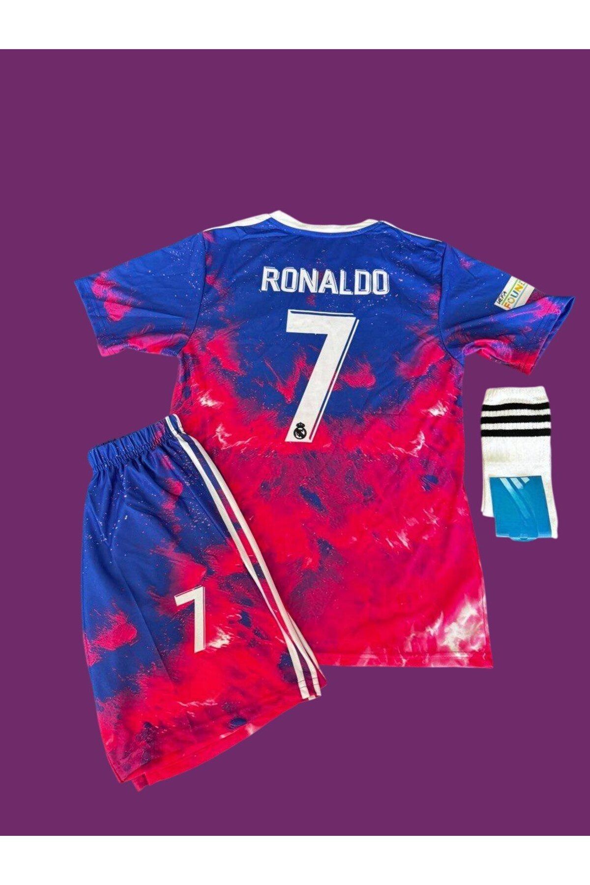 FAMİLYSTAN REAL MADRİD C.RONALDO ÖZEL TASARIM ÇOCUK FORMASI 4LÜ SET MAVİ KIRMIZI