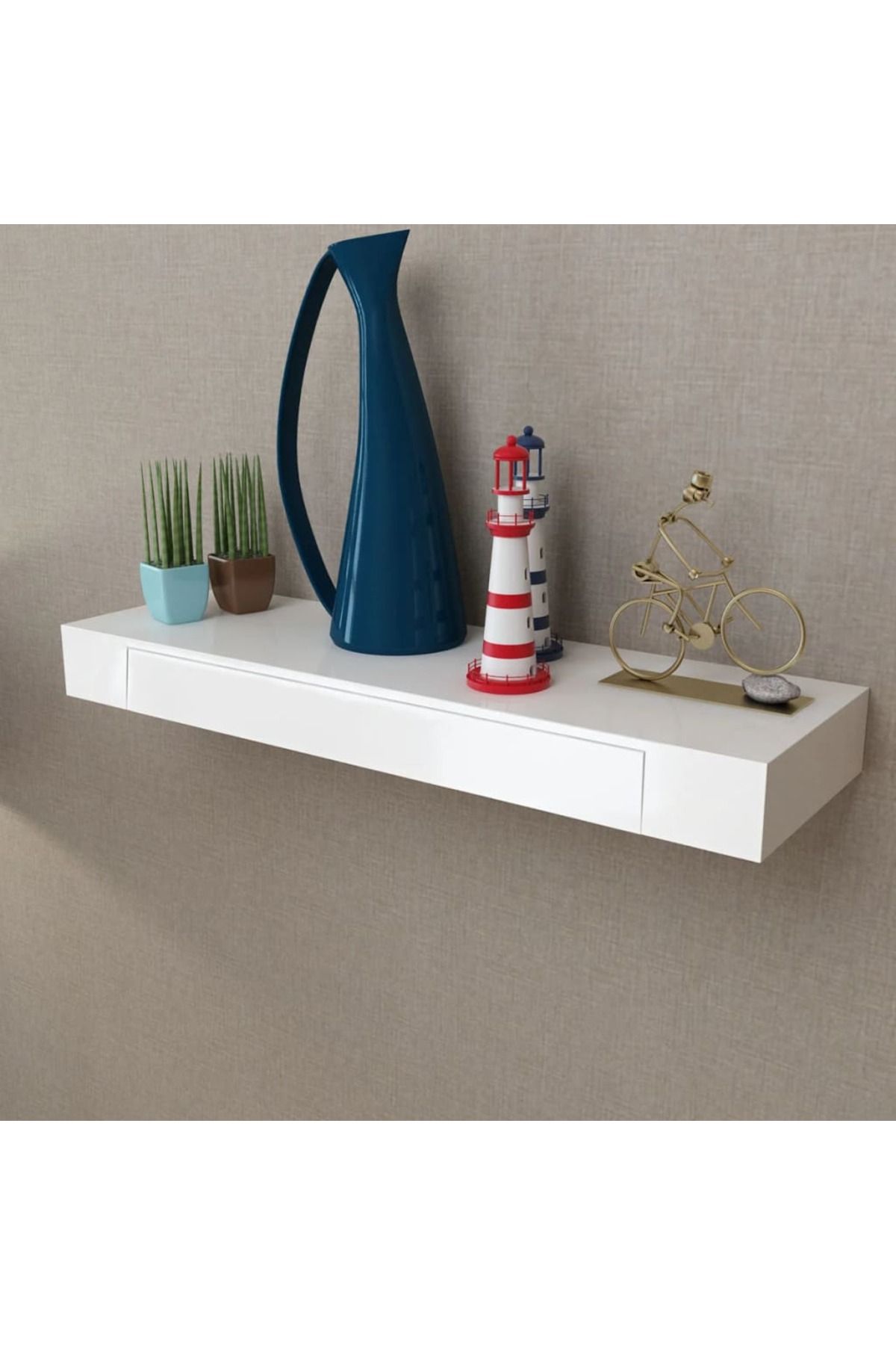 vidaxl-White MDF Floating Wall Display Shelf 1 Drawer Book/DVD Storage 4