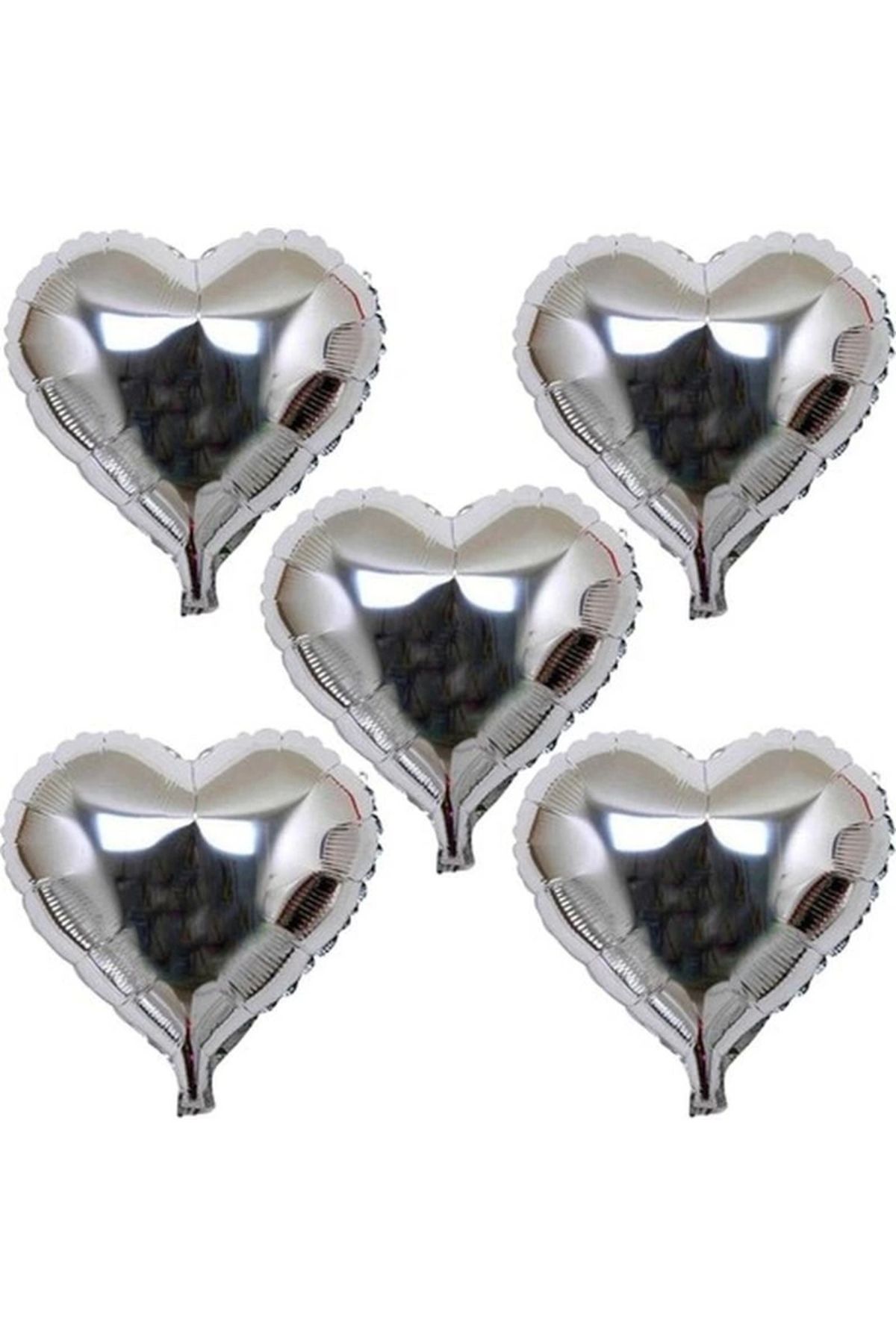 Nemere Kalp Şekilli Gümüş Renk Folyo Balon 45 cm 5 Adet