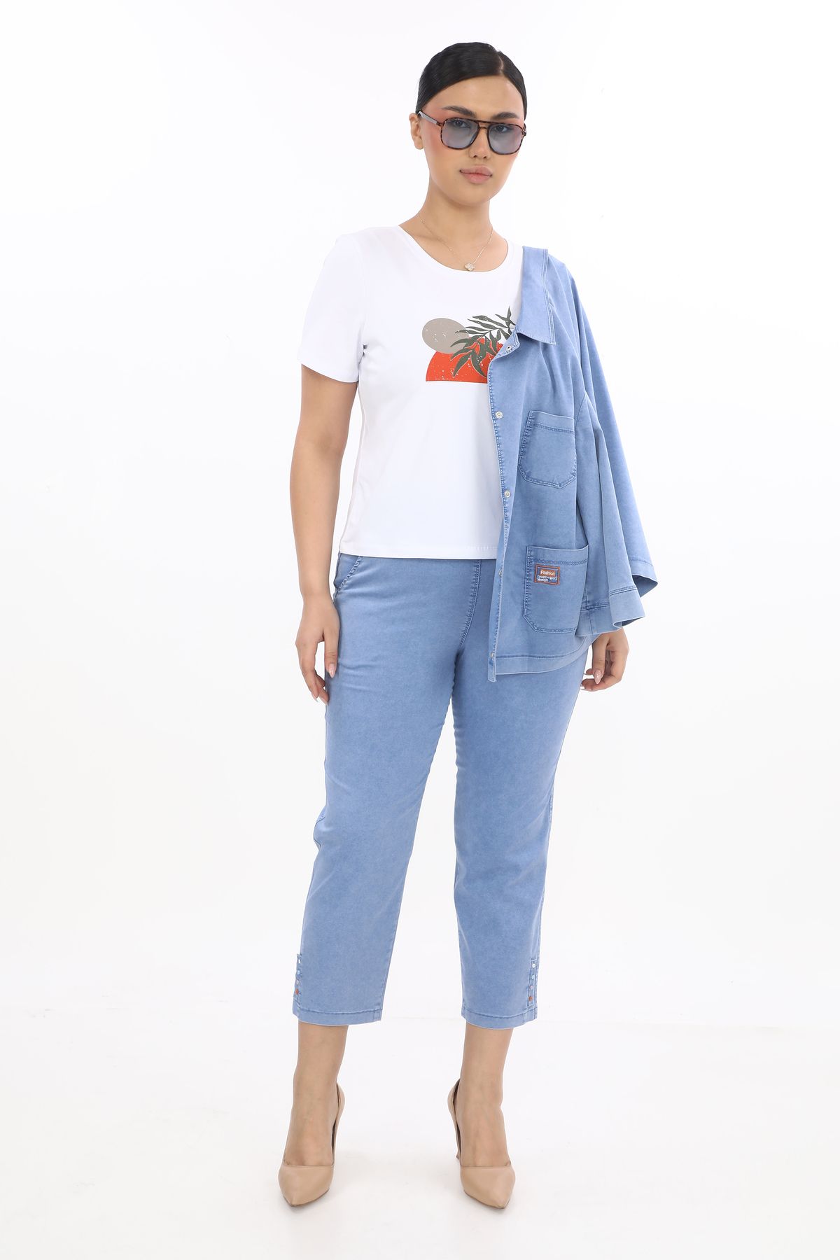 EXİTLİNE Kadın Üçlü Yazlık Mor Takım Ceket Pantolon Tshirt
