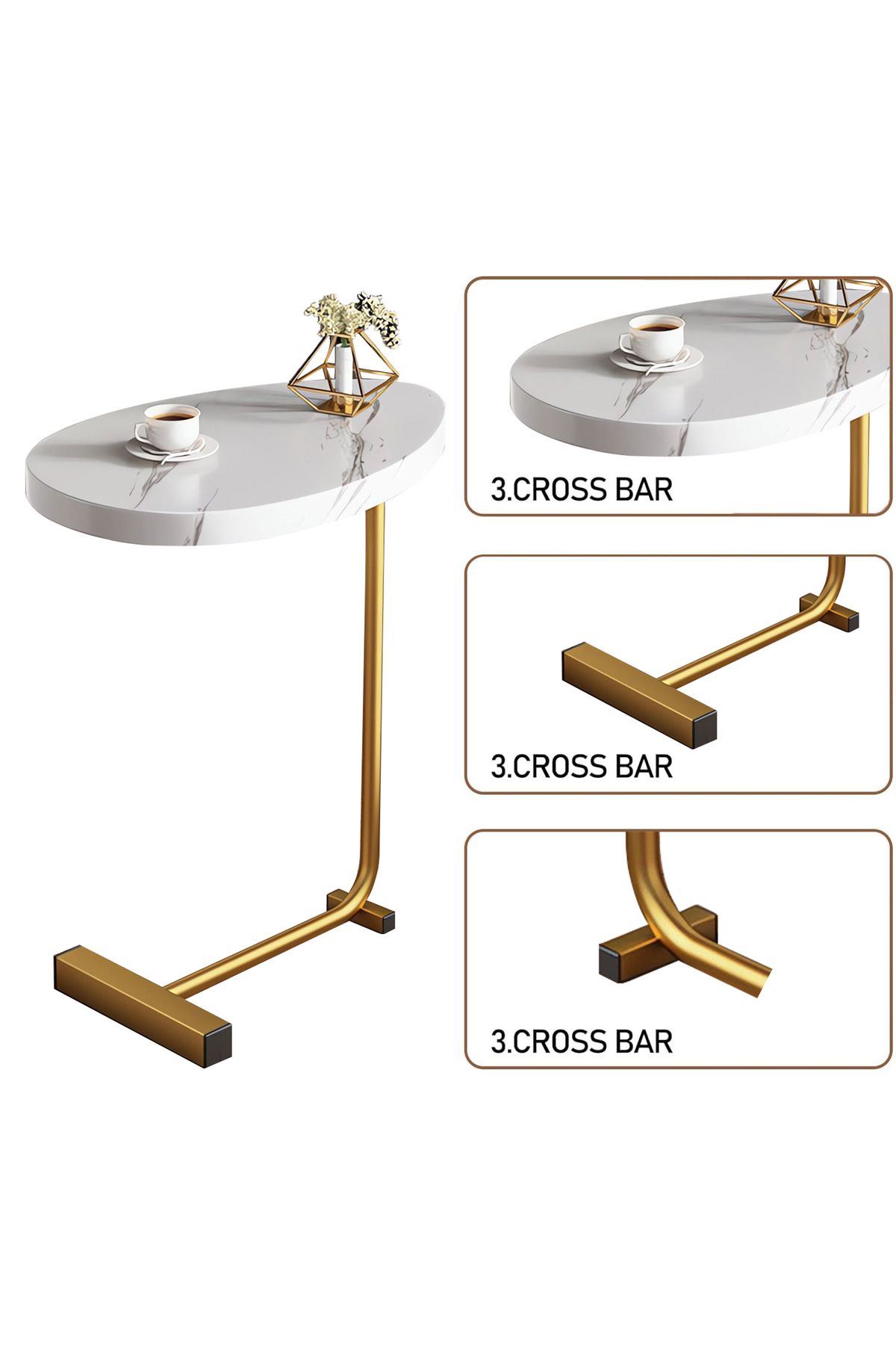 VINNYSEN-Side Table, C Shaped End Table, Side Tables Living Room, Small Coffee Table with Metal Frame 3