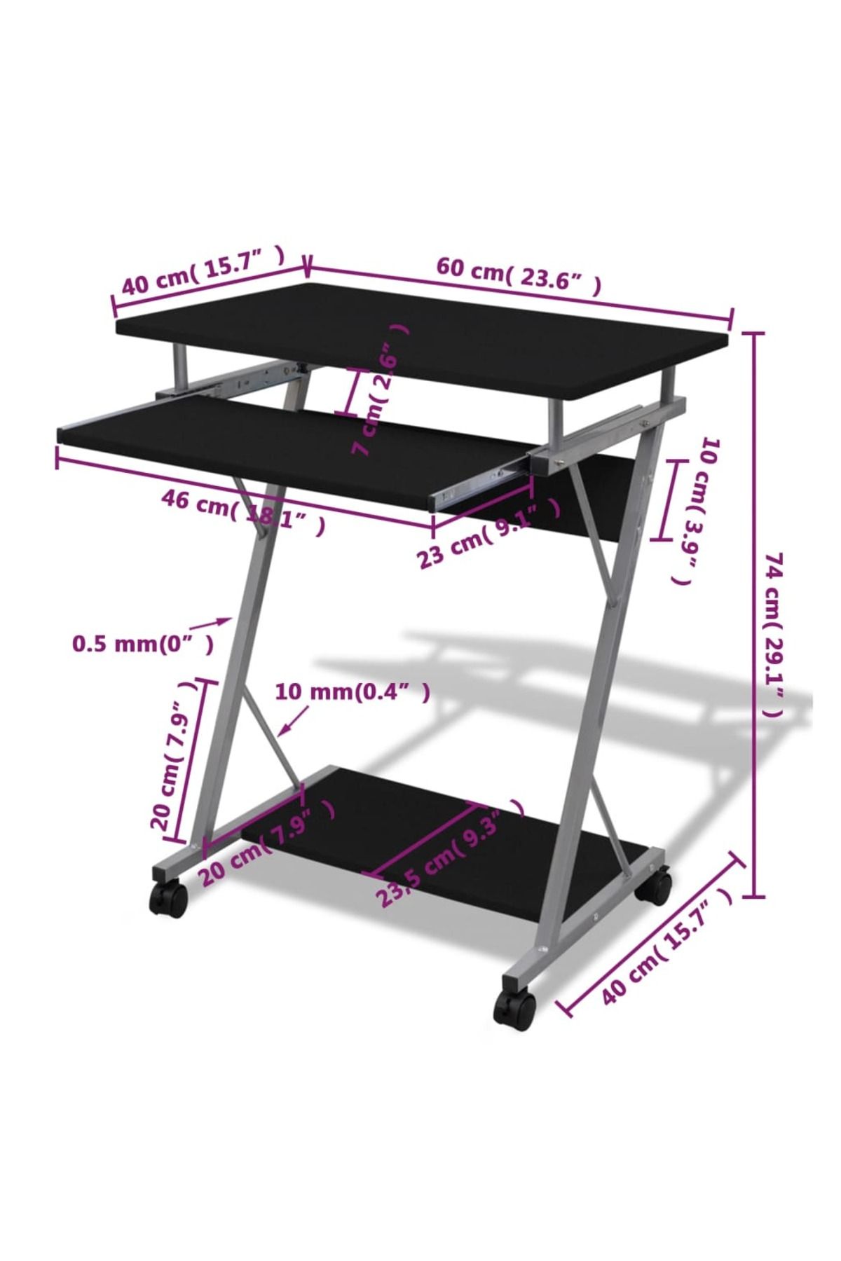 vidaxl-Compact Computer Desk with Pull-out Keyboard Tray Black 3