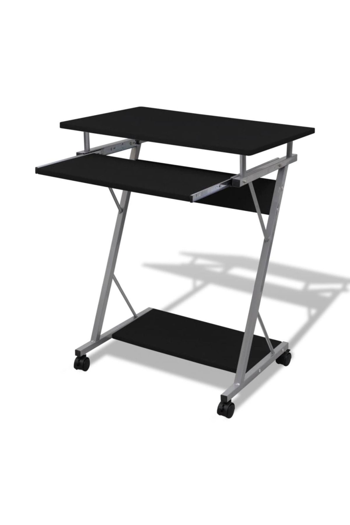 vidaxl-Compact Computer Desk with Pull-out Keyboard Tray Black 1