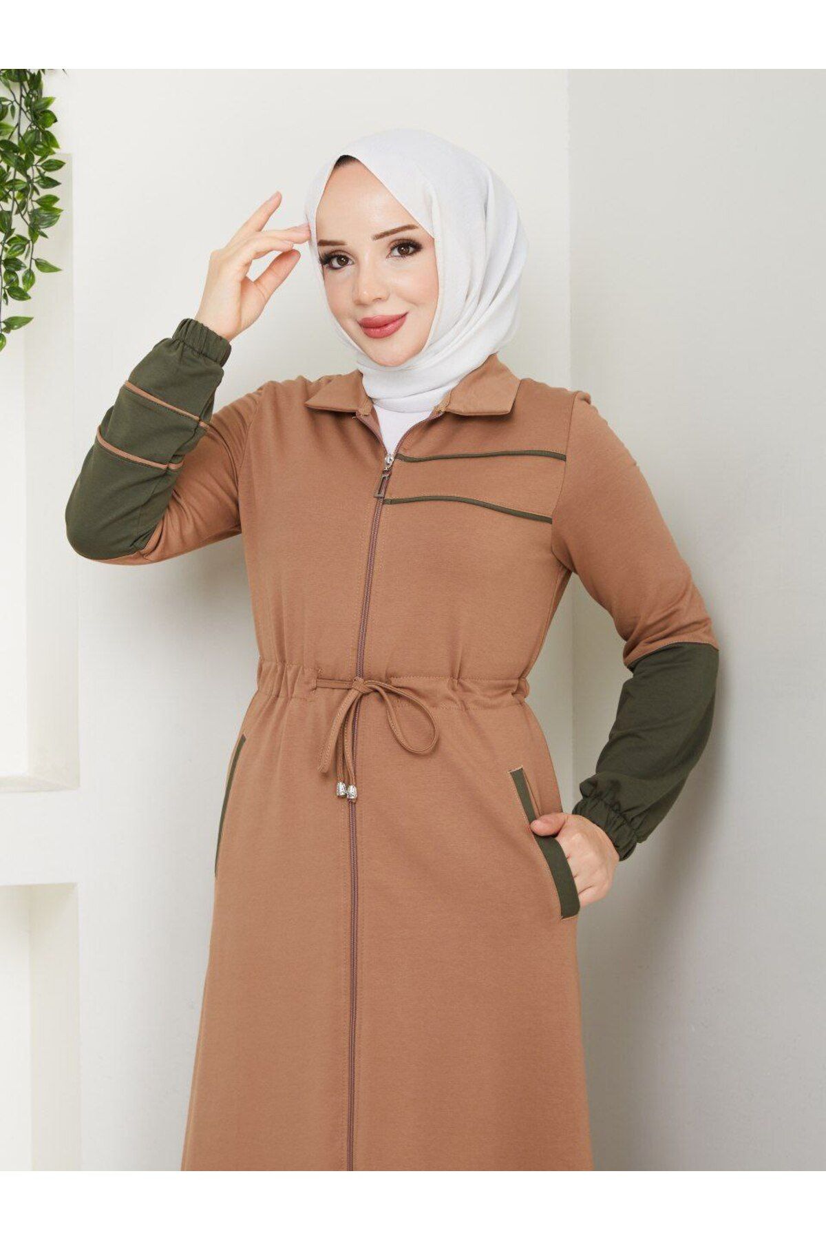 moda4b Kadın Spor Kap – İki Aplike Pamuklu Tesettür Kap n-05443 _ Bej