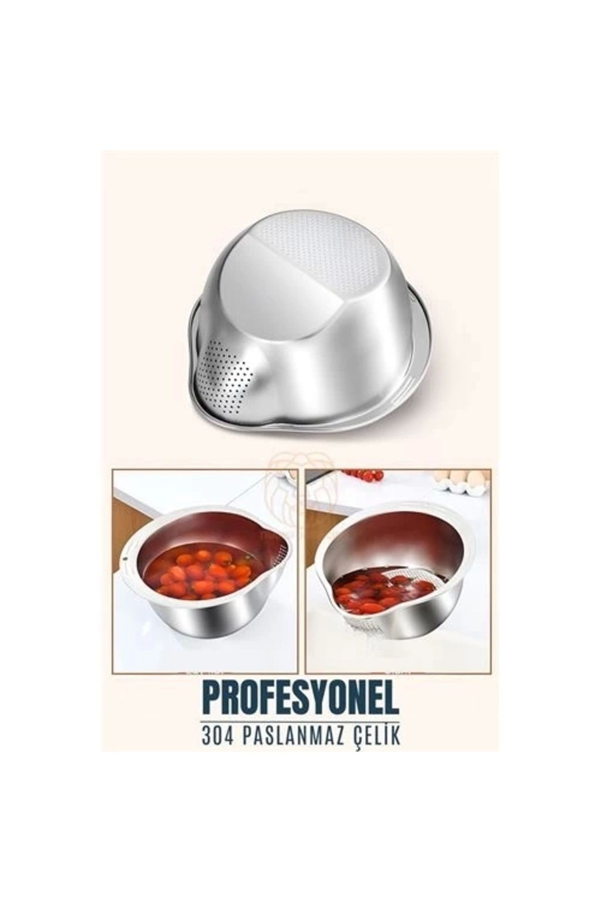 thebestnzm Pirinç Süzgeci Makarna Salata Süzgeci 304 Paslanmaz Çelik Mink Design