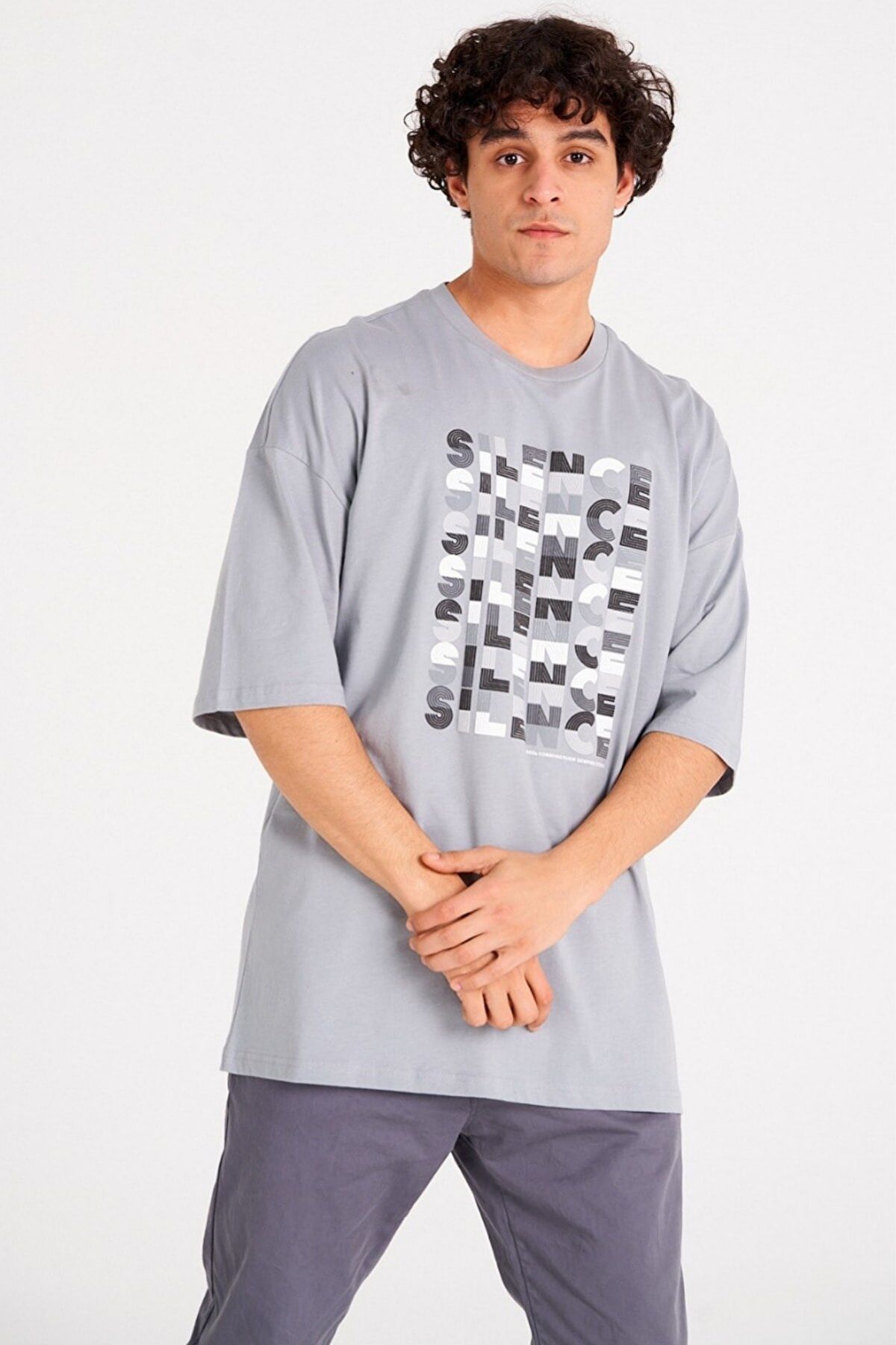 Chirkef Unisex Oversize 100% Pamuk Premium Kumaş Baskılı Bisiklet Yaka Sokak Stili T-Shirt Silence