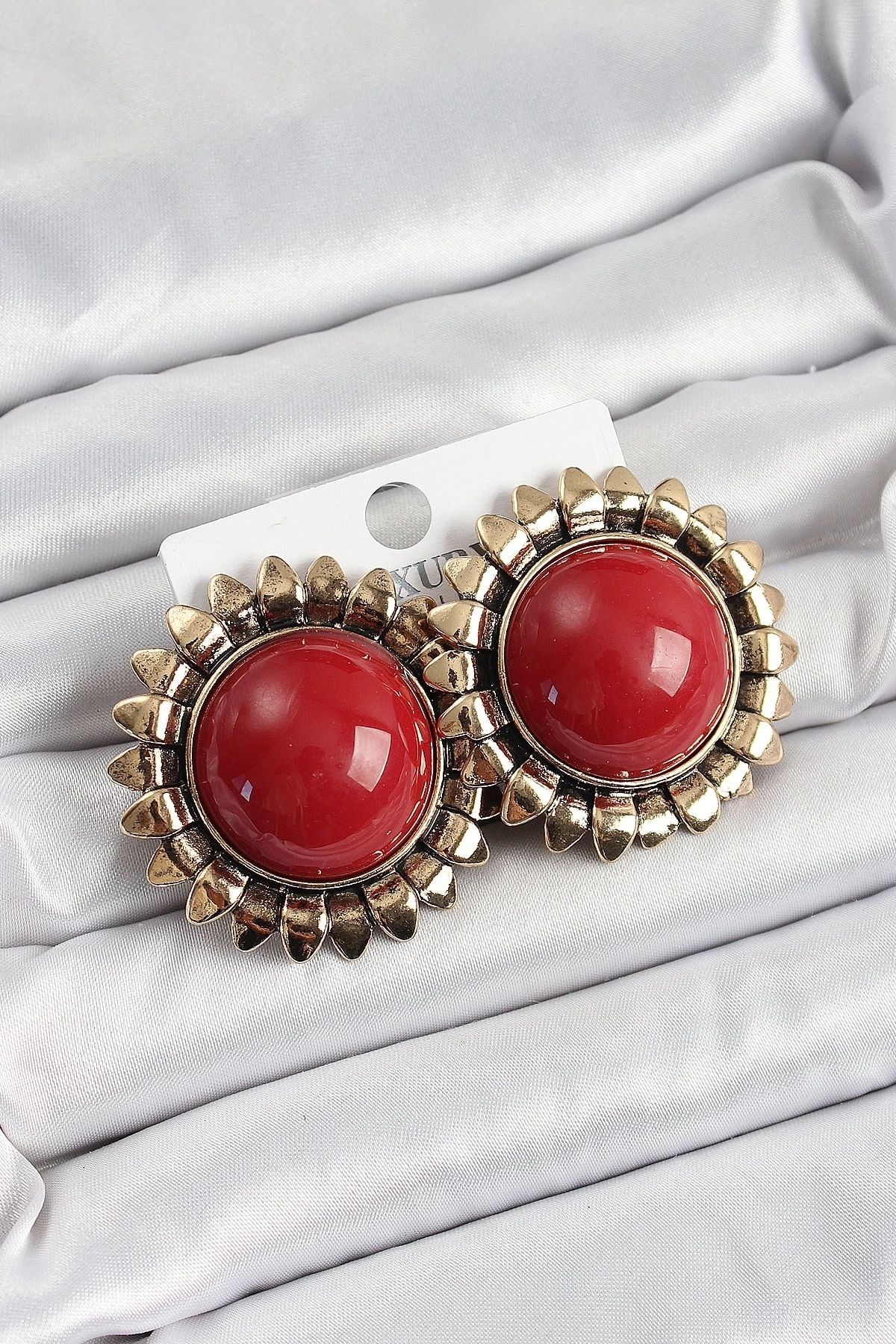 GLIMMERY Pirinç Bordo Vintage Model Gold Renk Kadın Küpe