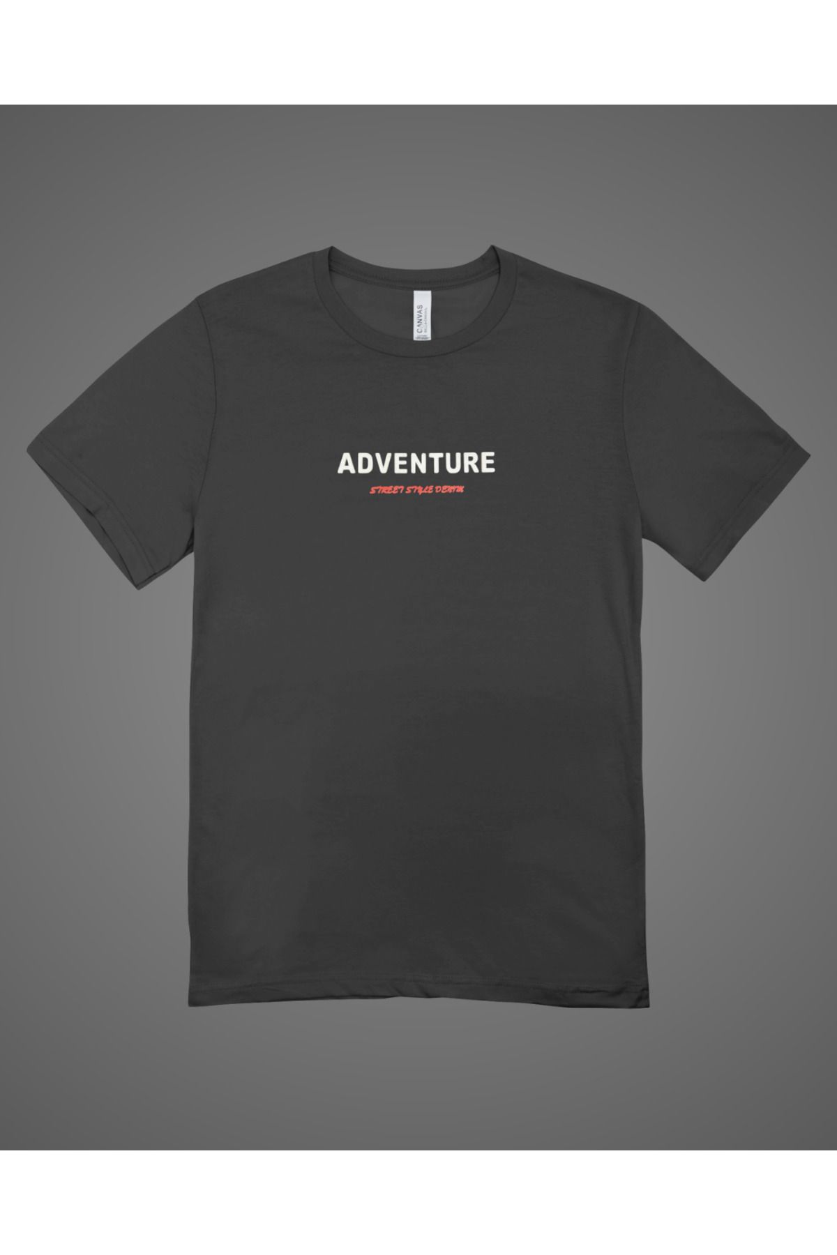 stilistas %100 Pamuklu Oversize Kabartma Baskılı Siyah Bisiklet Yaka Adventure Tişört - Günlük T-Shirt