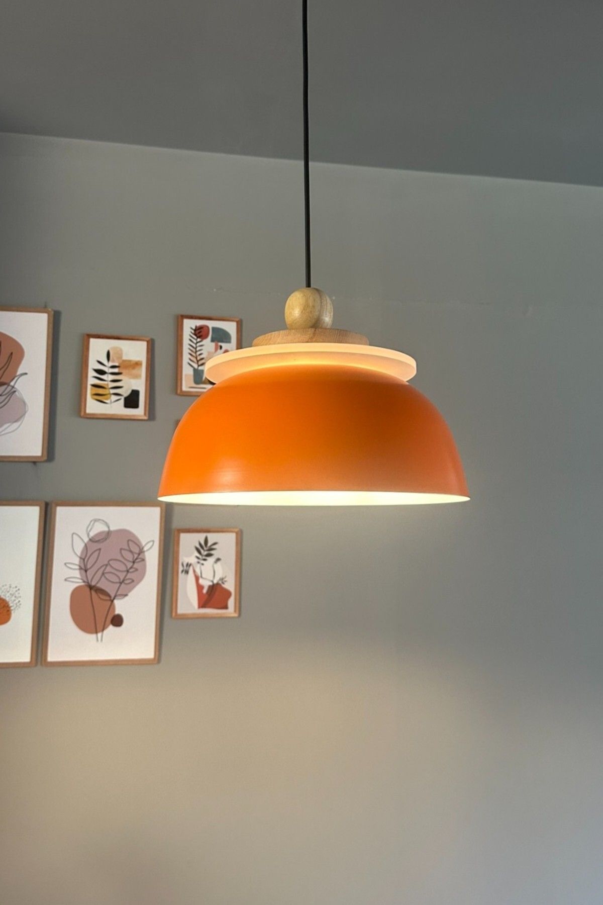 Bamyum Revola Turuncu Tekli Avize Ahşap Boncuk Başlık Iç Mekan Aydınlatma Dekoratif Mutfak Cafe Salon