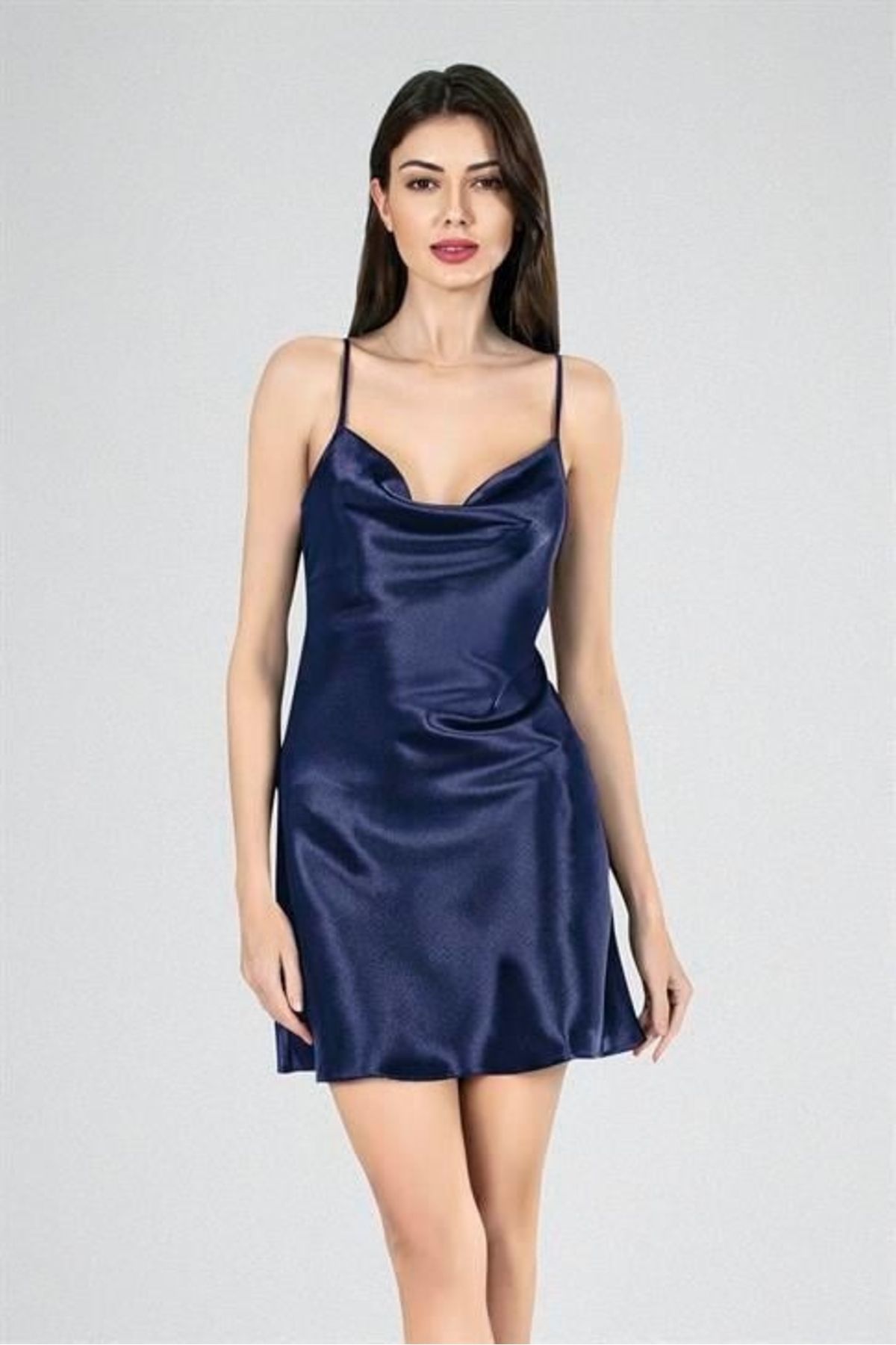 Moon wear Kısa Gecelik Degaje Lacivert 7740