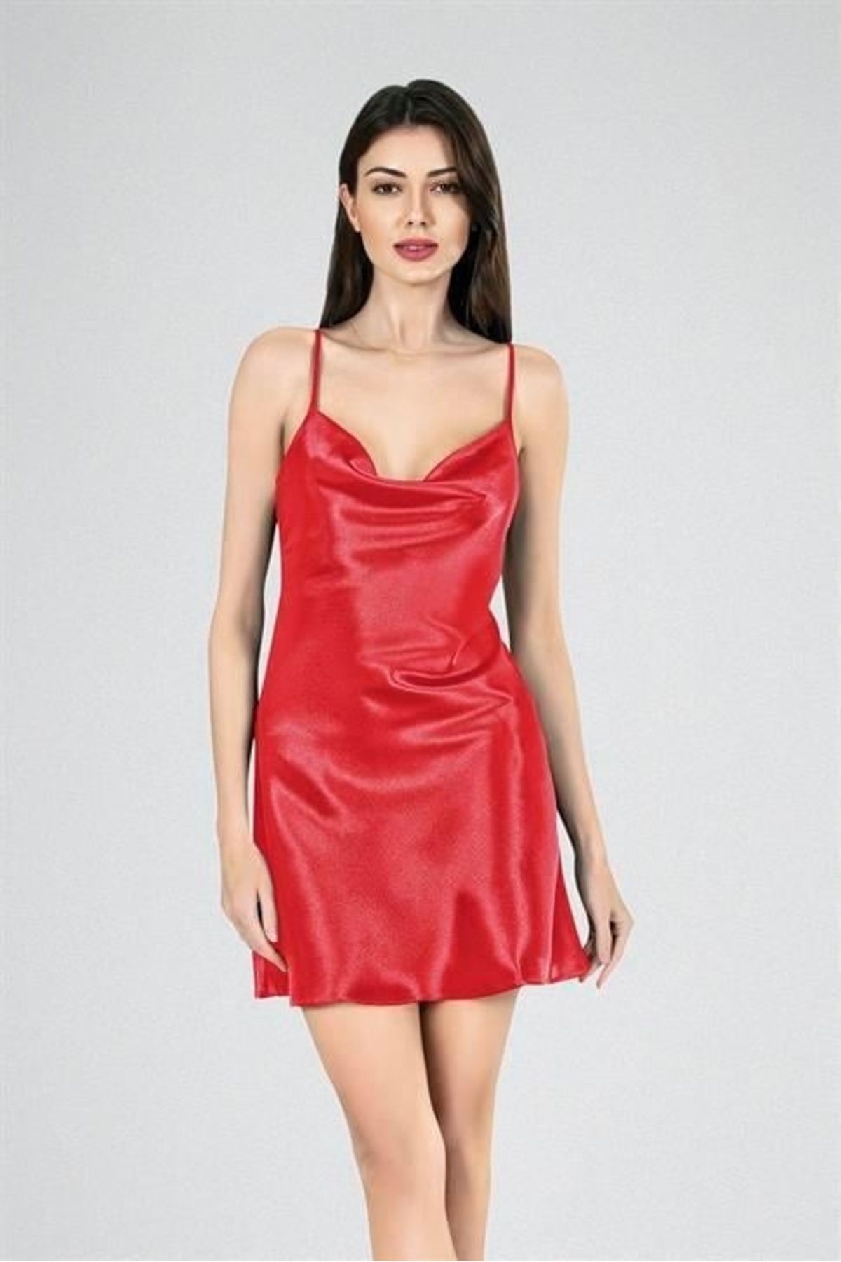 Moon wear Kısa Gecelik Degaje Kırmızı 7740
