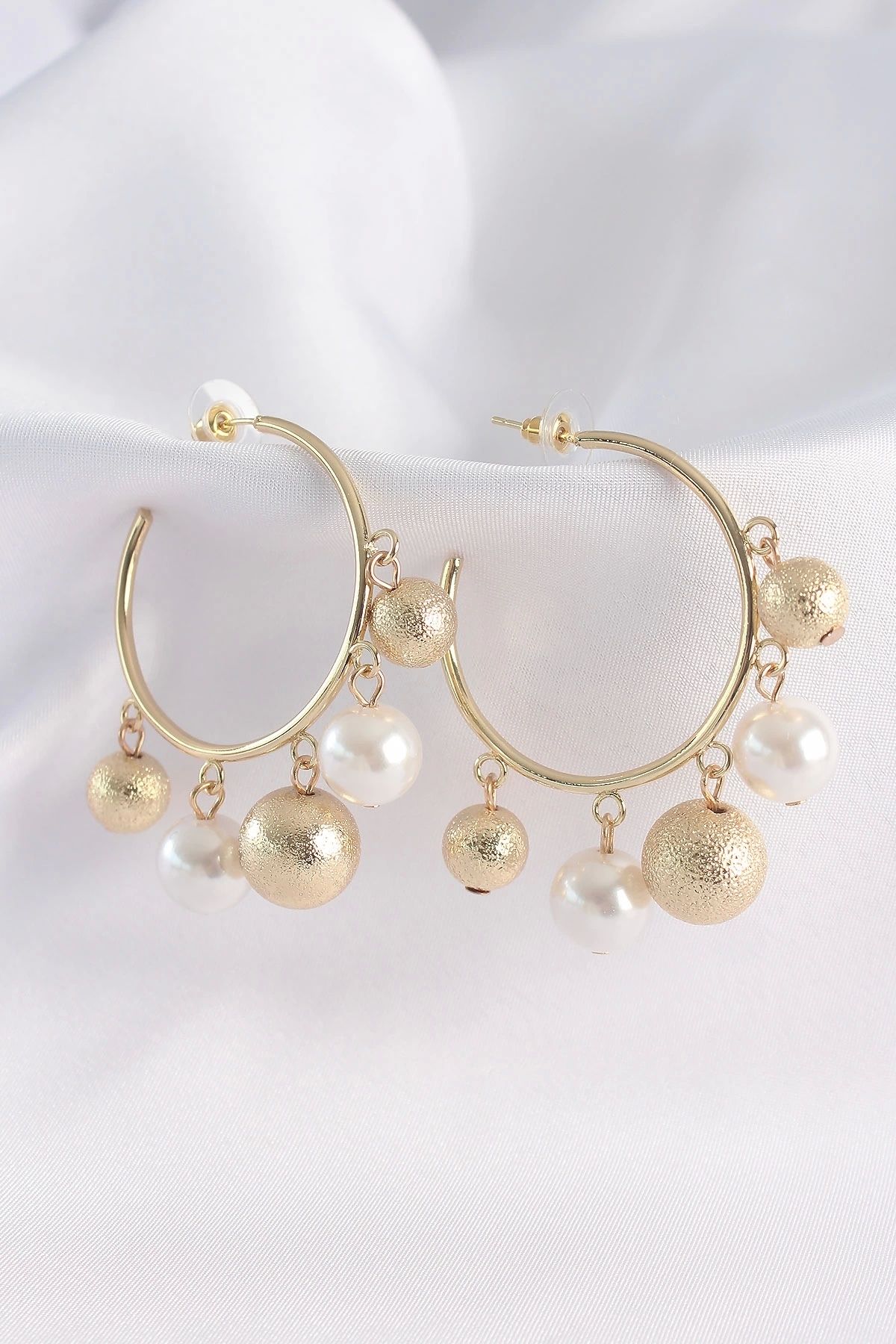 Nemere Pirinç Gold Renk Topçuk Model Halka Küpe - TJ-BKP8908