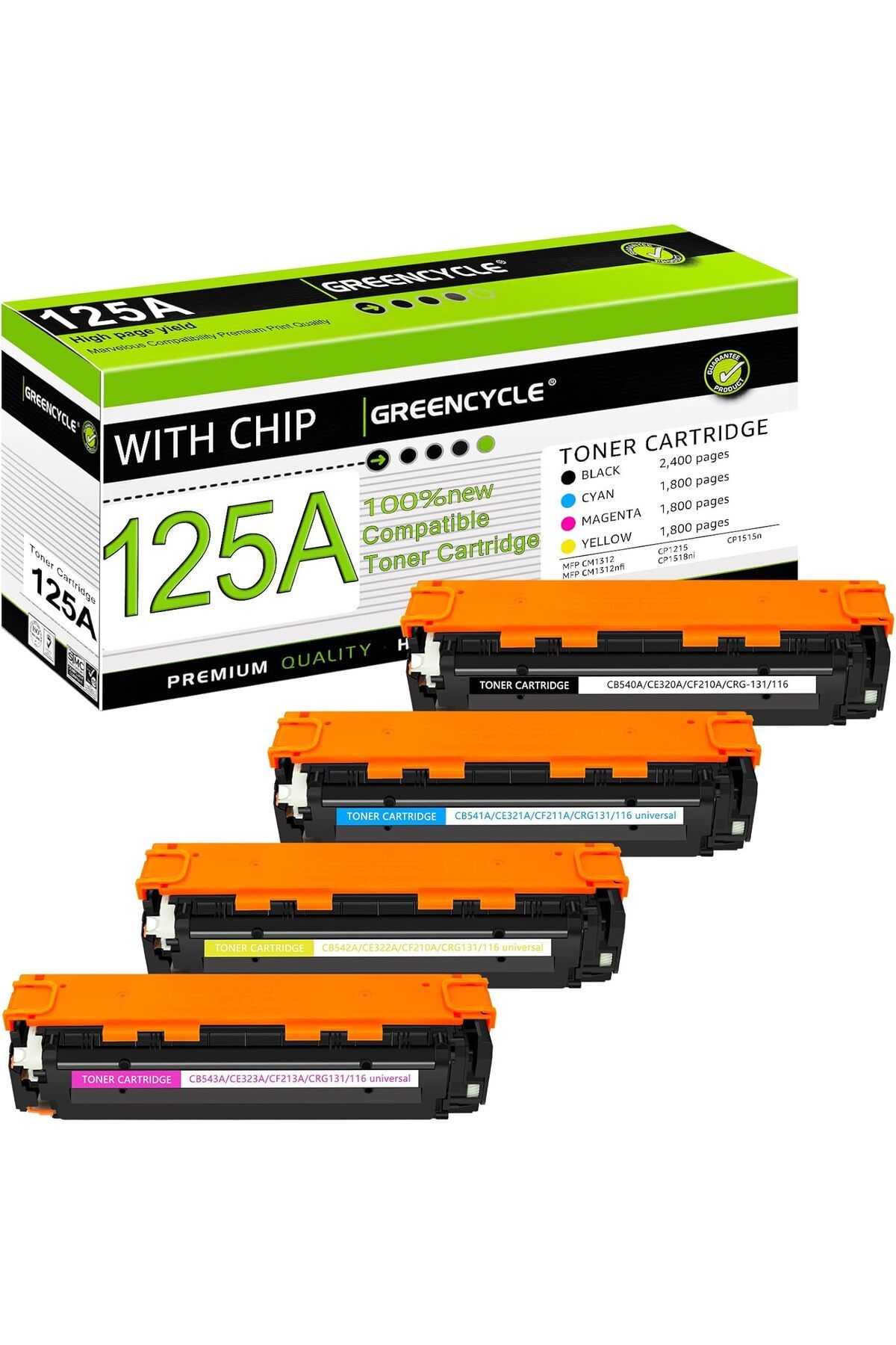 HP 125A CB540A CB541A CB542A CB543A CM1312 MFP CP1215 CP1515n CP1518ni Black Cyan Yellow Magenta