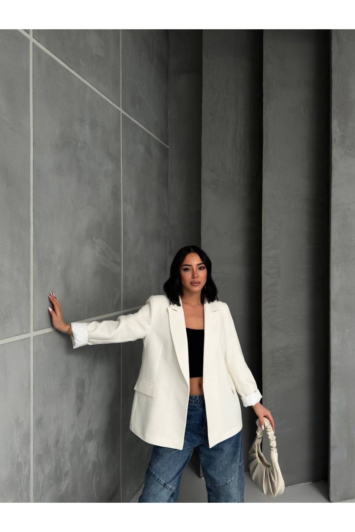MODA Çizgi Astarlı Ham Keten Blazer Ceket