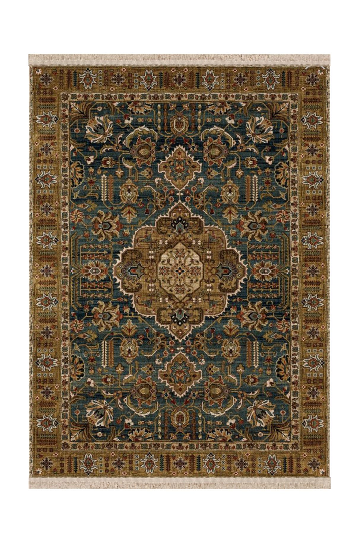 Rugs Modern Halı Leyla Koleksiyonu Eskitme Görünümlü Yeşil Geleneksel Desenli Dokuma Taban Dekoratif Halı leyla93