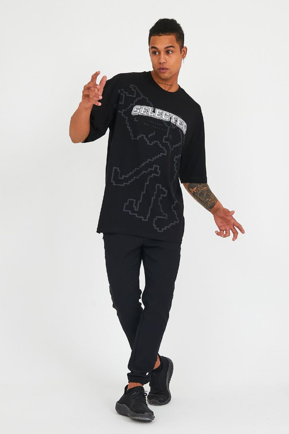 Chirkef Unisex Oversize 100% Pamuk Premium Kumaş Baskılı Bisiklet Yaka Sokak Stili T-Shirt Selected