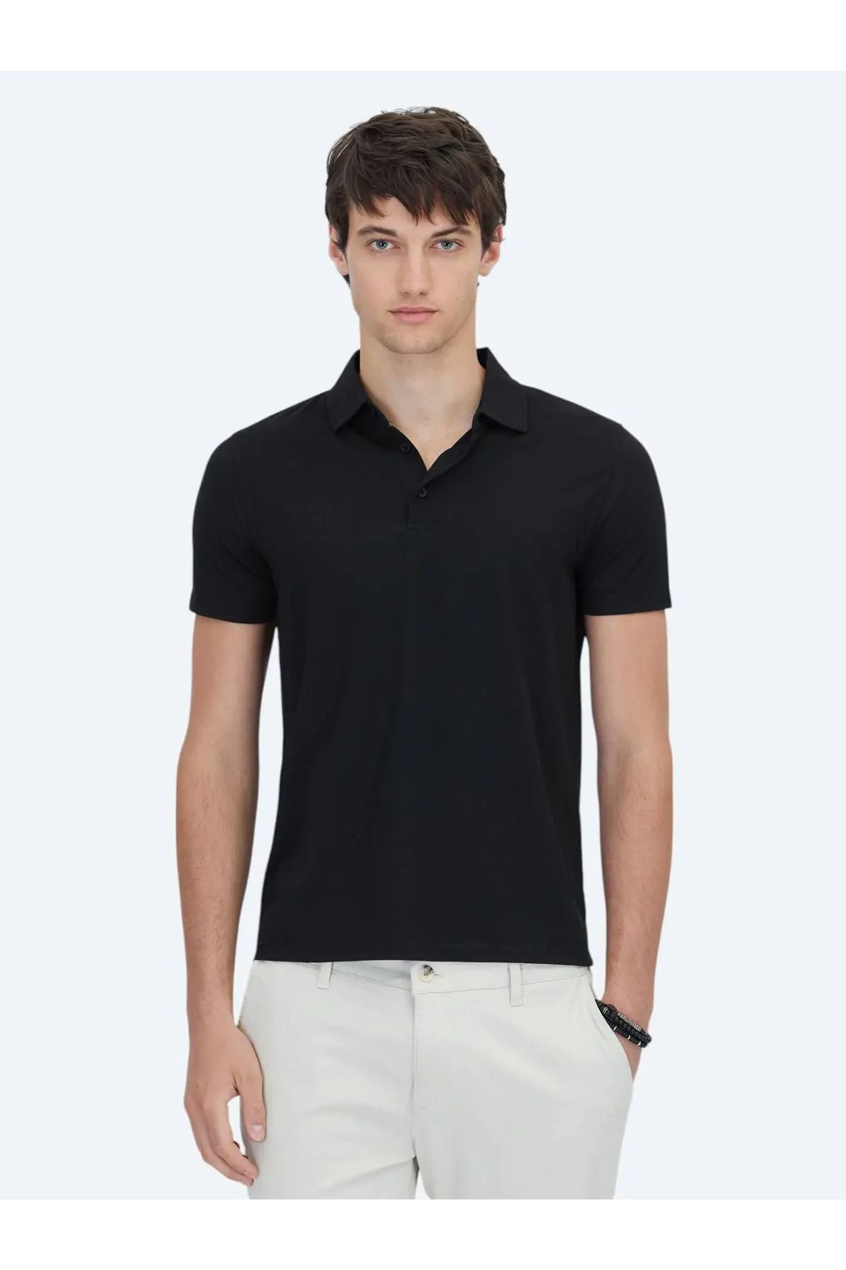 Kip Siyah Desenli Polo Yaka T-Shirt