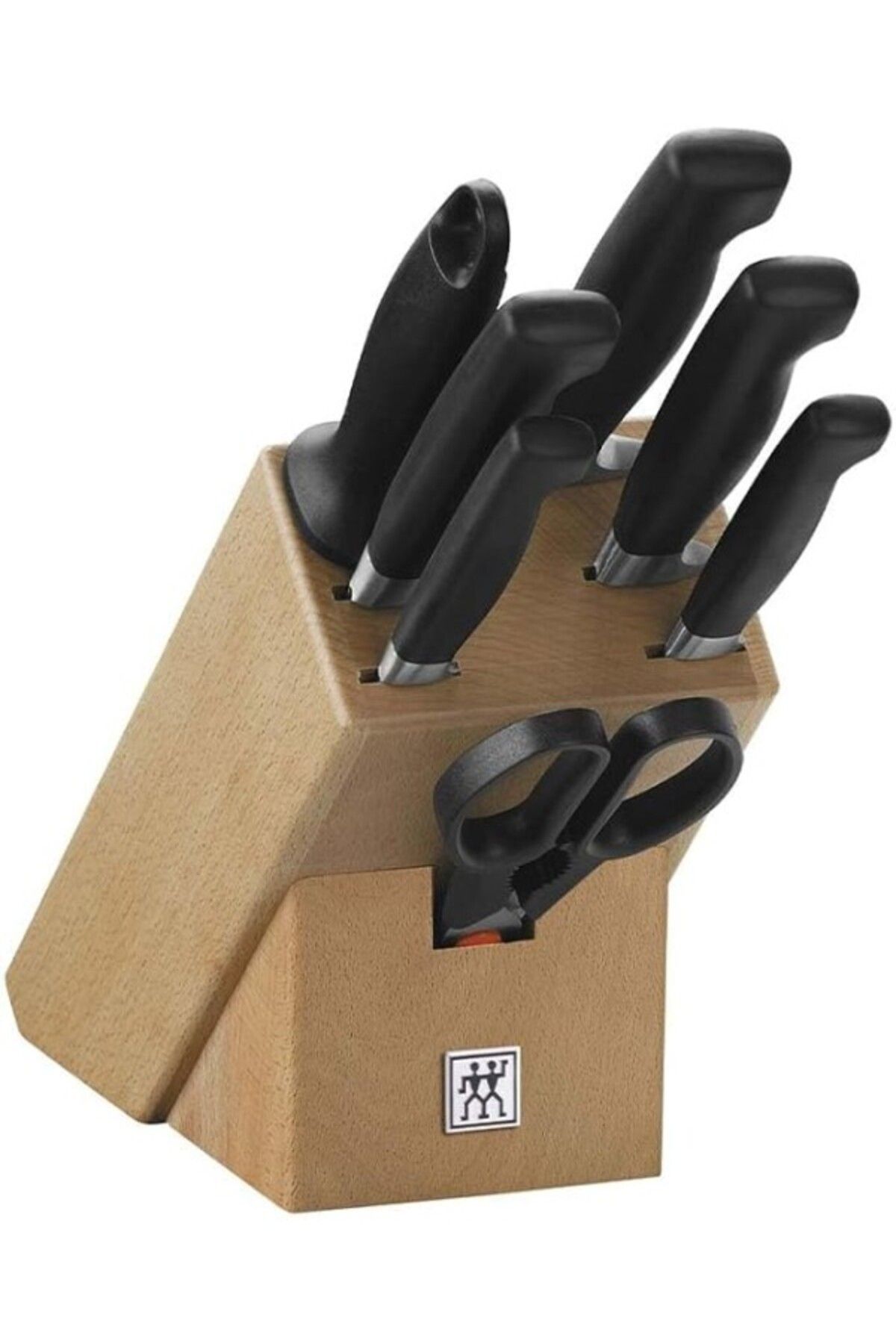 ShopZum Zwilling Four Star 8 Parça Blok Bıçak Seti Doğal Ahşap Bloklu, Paslanmaz Çelik Ve Ahşap, Siyah