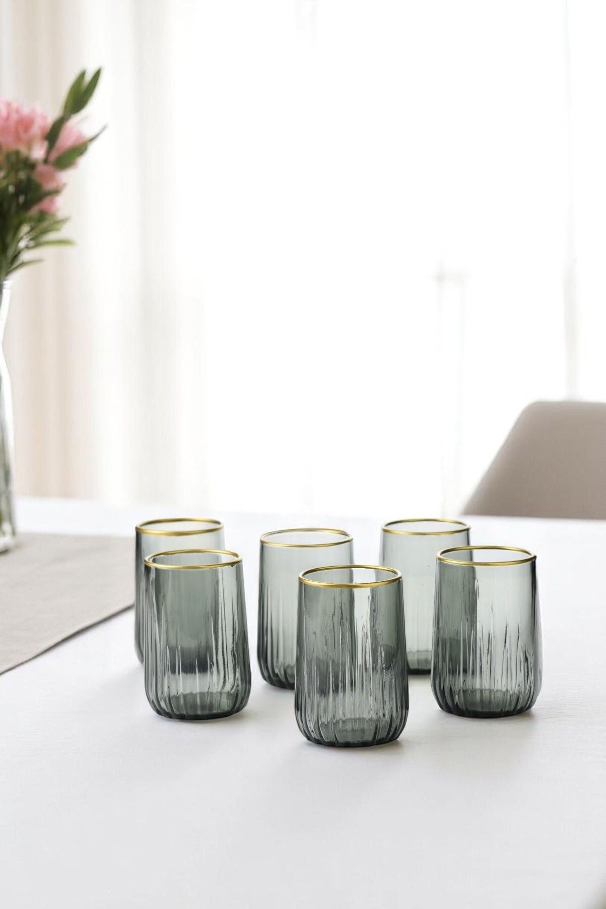 Wow Home 6lı Füme Renk Yaldızlı Kahve Yanı Bardağı Seti