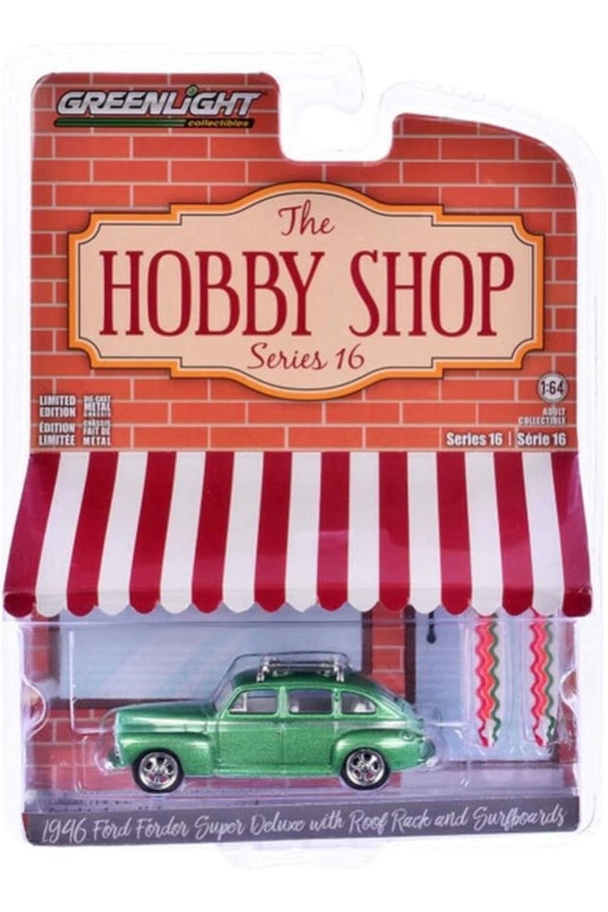 Green Lighting Greenlight 1/64 The Hobby Shop Series 16 - 1946 Ford Fordor Super Deluxe Green Metallic with White I