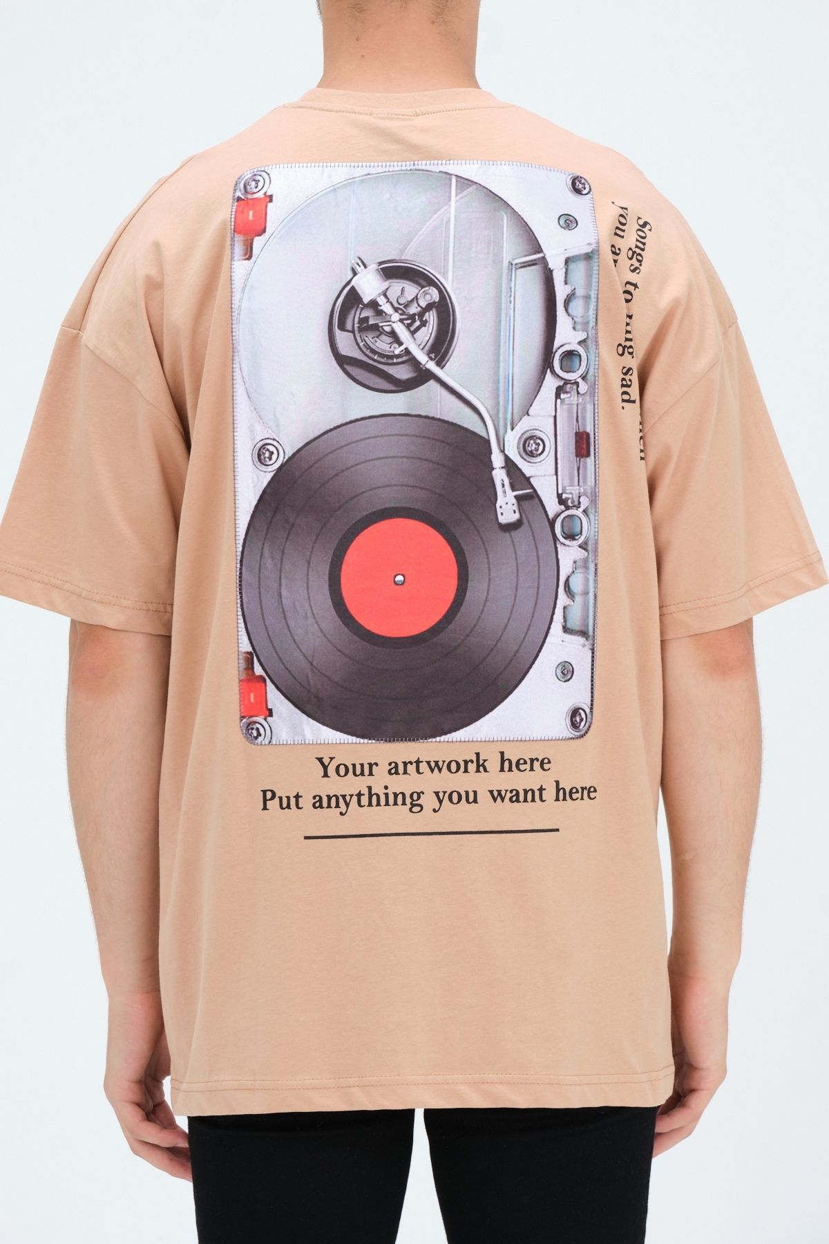 Chirkef Unisex Oversize 100% Pamuk Aplike Yama Sırt Baskılı Bisiklet Yaka Sokak Stili T-Shirt Artwork