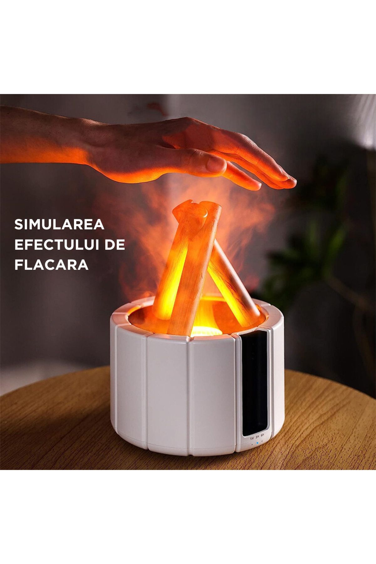 ATOMKIT-Difuzor Aromaterapie, Umidificator sub forma Foc de Tabara, Multiple Culori ale focului, Alb 3