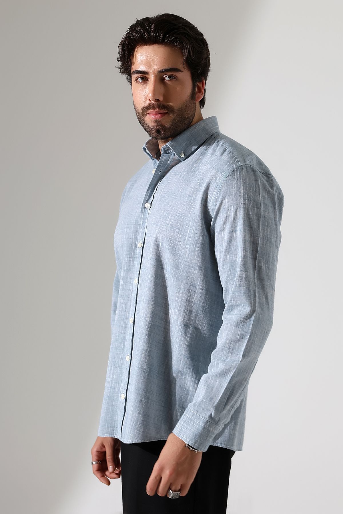 GÖMLEKÇİNİZ Yeni Sezon Oversize Kesim Uzun Kol Pamuk Keten Erkek Gömlek