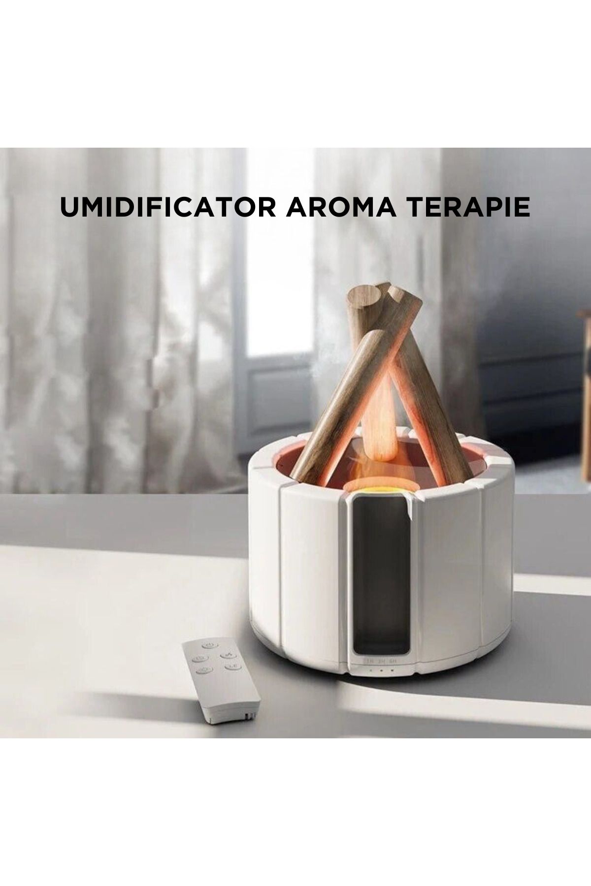 ATOMKIT-Difuzor Aromaterapie, Umidificator sub forma Foc de Tabara, Multiple Culori ale focului, Alb 2