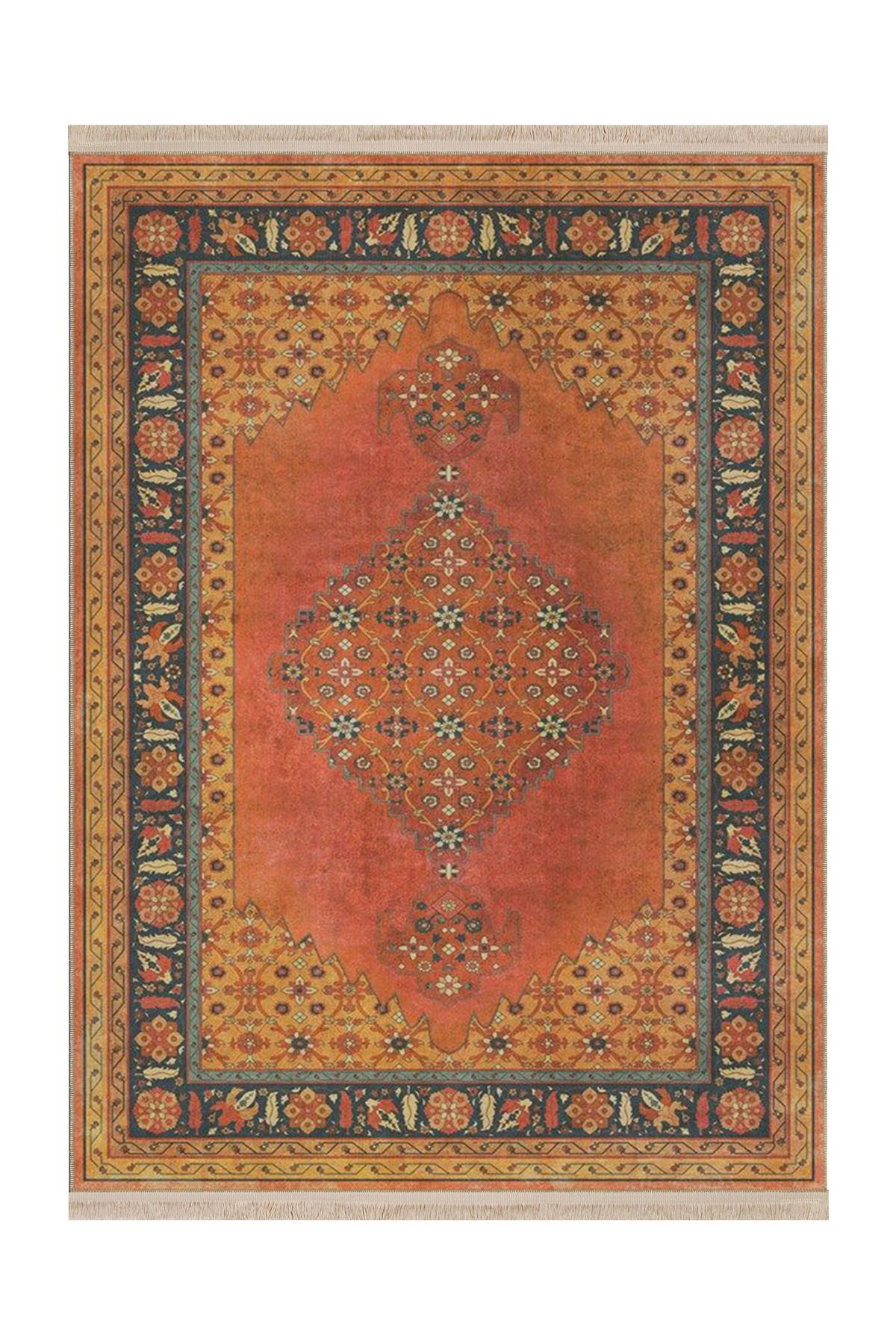 Rugs Modern Halı Leyla Koleksiyonu Eskitme Görünümlü Turuncu Geleneksel Desenli Dokuma Taban Dekoratif Halı leyla92