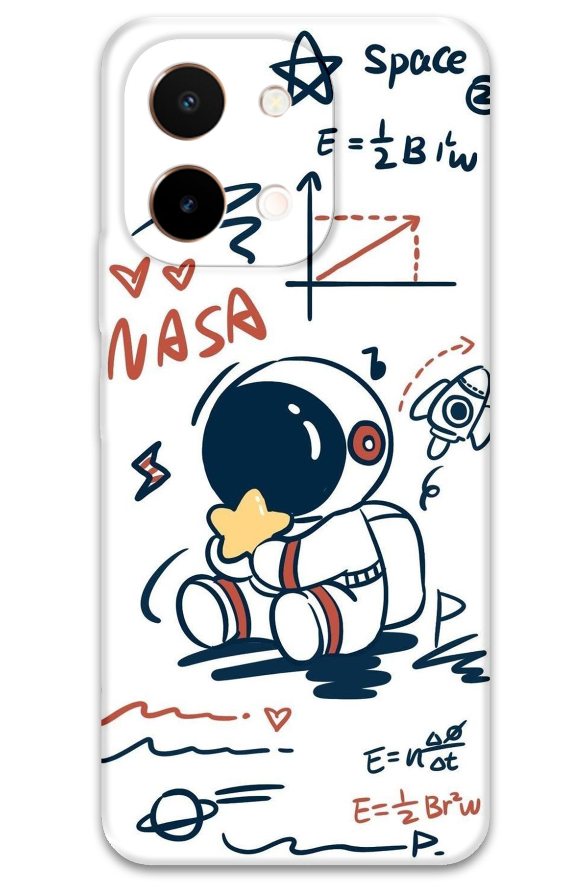 Gramaphone Vivo Y28 Uyumlu Astronot Desenli Telefon Kılıfı + Ekran Koruyucu - 5858