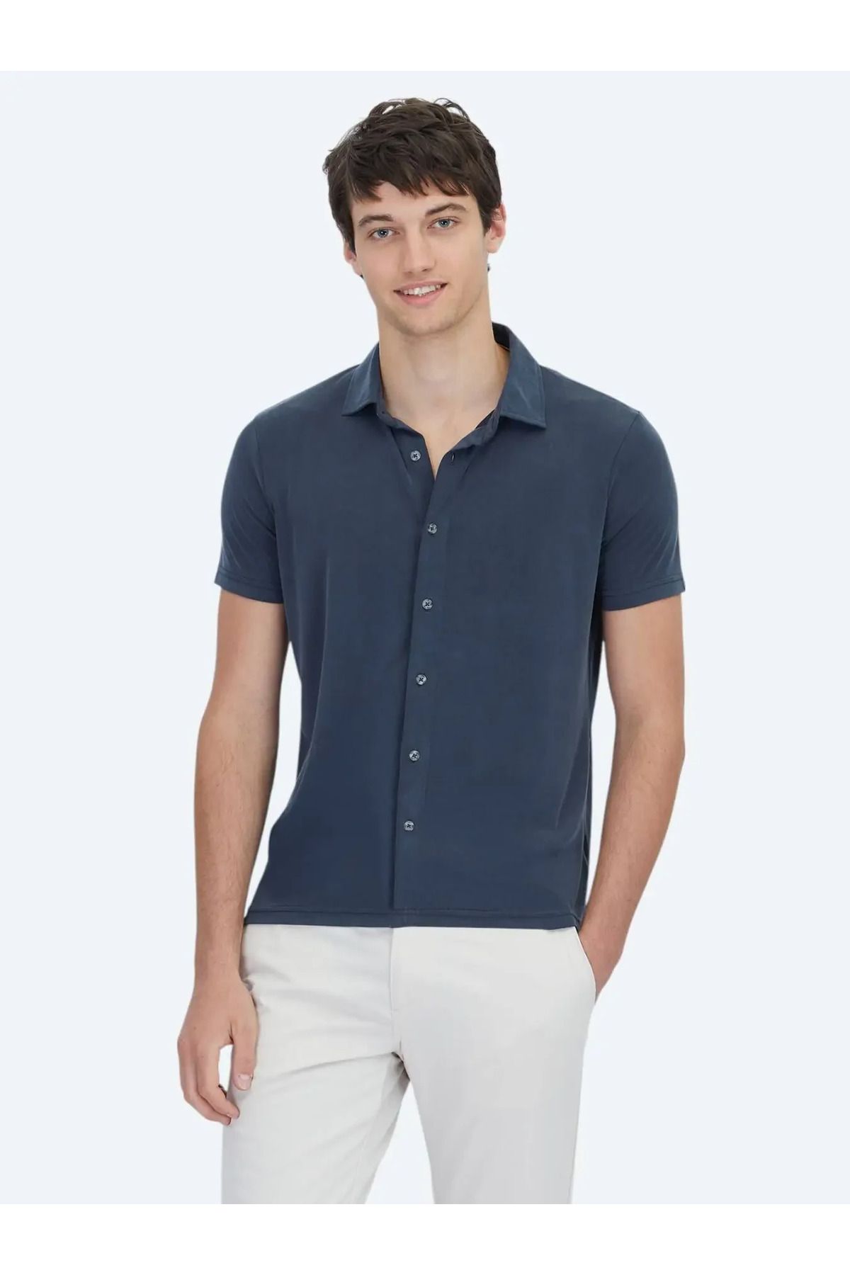 Kip Antrasit Düz Regular Fit Casual Gömlek
