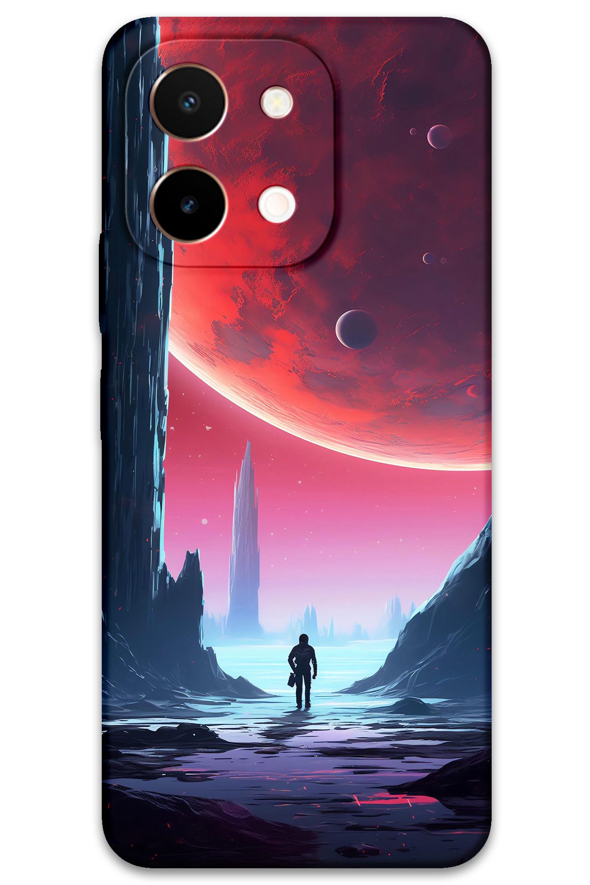 Gramaphone Vivo Y28 Uyumlu Uzay Desenli Telefon Kılıfı + Ekran Koruyucu - 5860